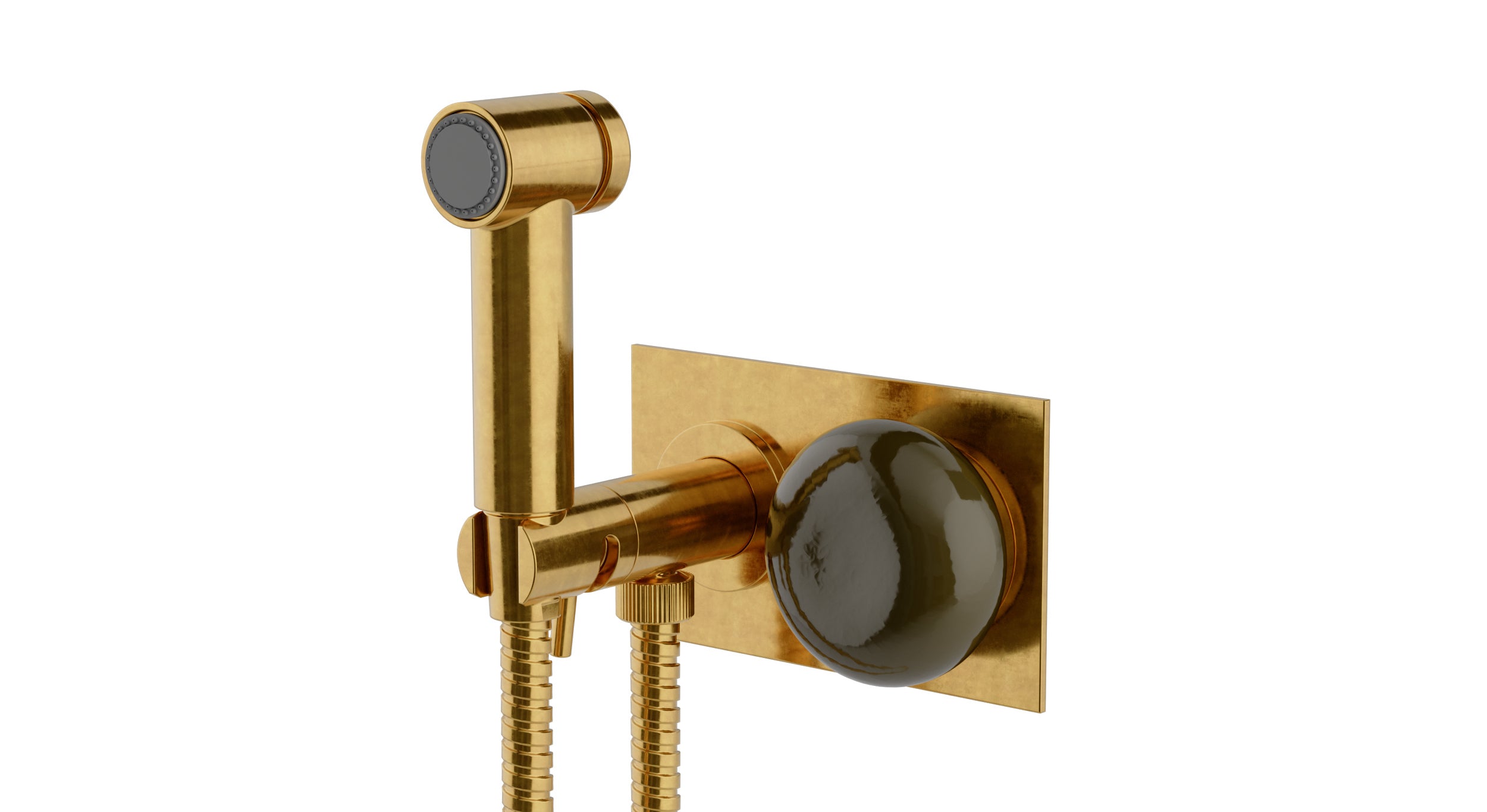 Foundry One Handle Wall Mount Bidet Trim with Pebble Ceramic Knob Handle in French Brass
