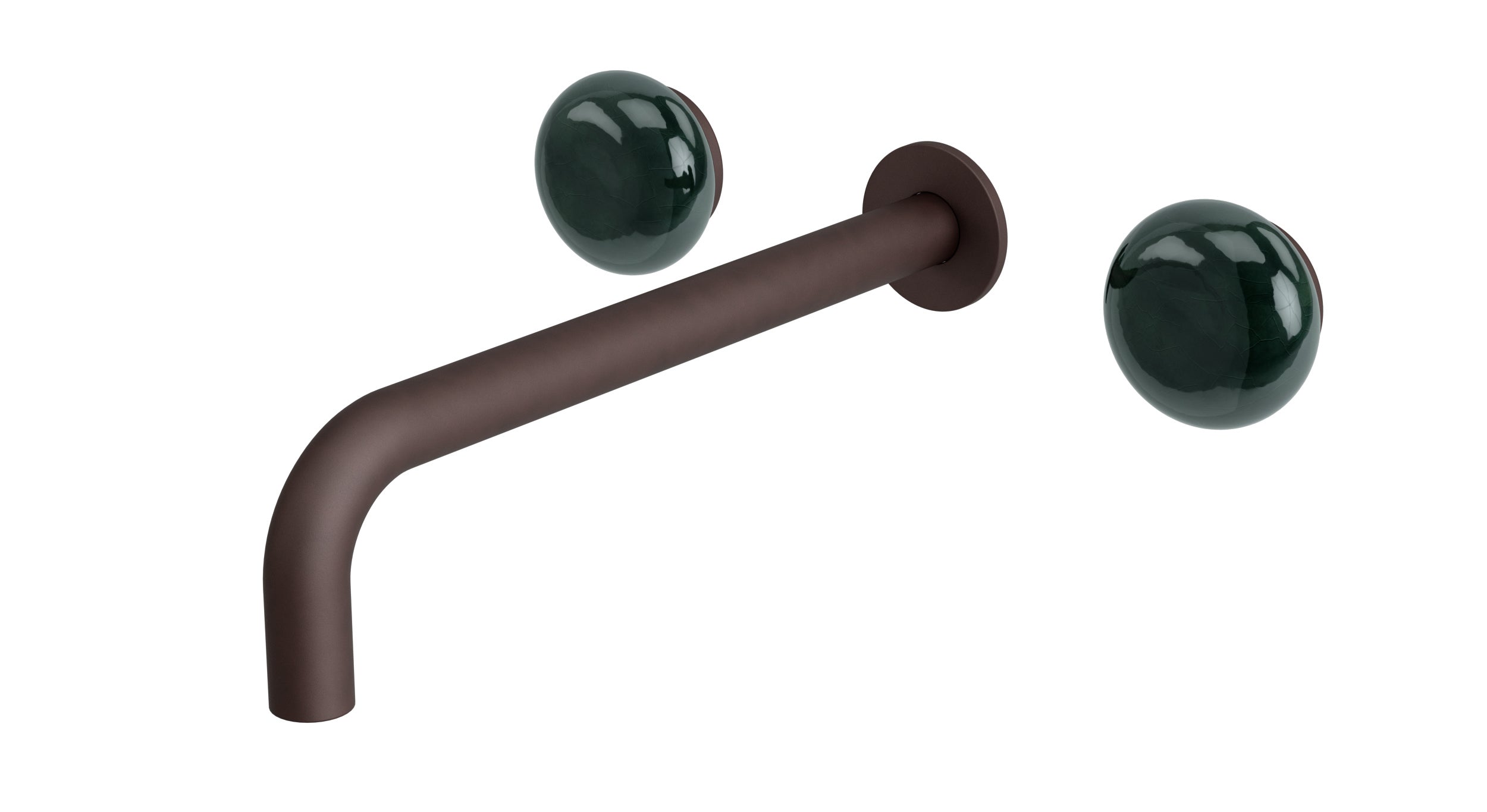 Foundry Two Handle Wall Mount 10" Lavatory Faucet with Pebble Ceramic Knob Handles in Architectural Copper
