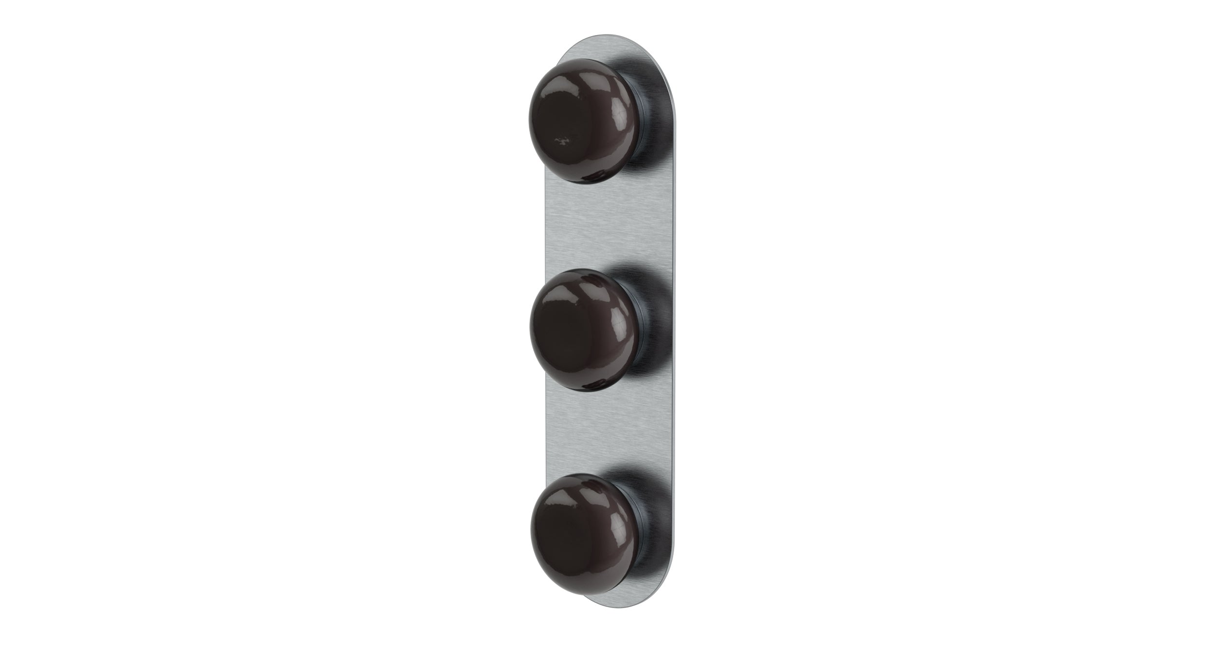 Foundry Three Handle Wall Mount Shower Trim with Pebble Ceramic Knob Handles in Satin Chrome