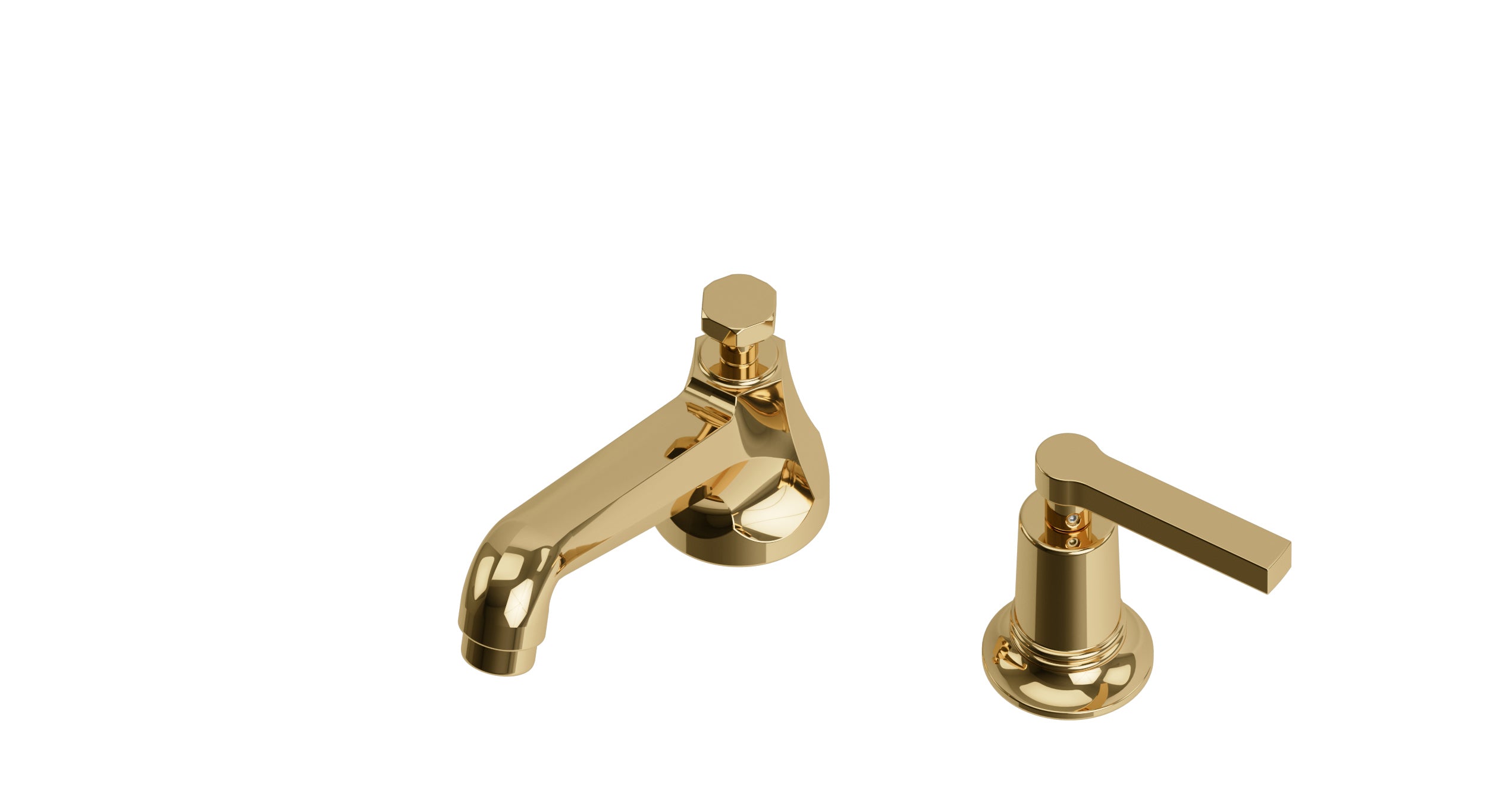 Emerson One Handle Deck Mount Low Hexagon Lavatory Faucet with Classic Lever Handle in Polished Brass