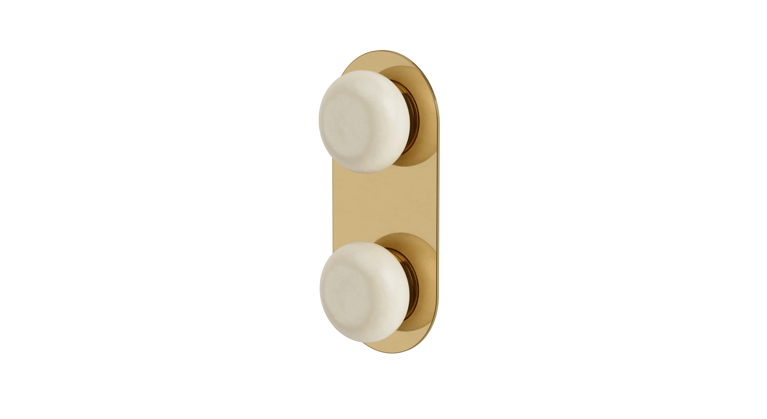 Foundry Two Handle Wall Mount Shower Trim with Pebble Ceramic Knob Handles in Uncoated Polished Brass