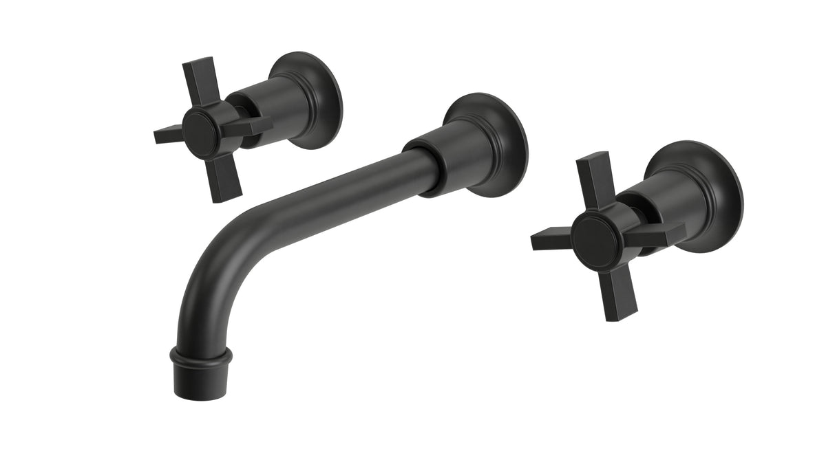Emerson Two Handle Wall Mount 8.25" Lavatory Faucet with Defined Cross Handles in Oil Rubbed Bronze