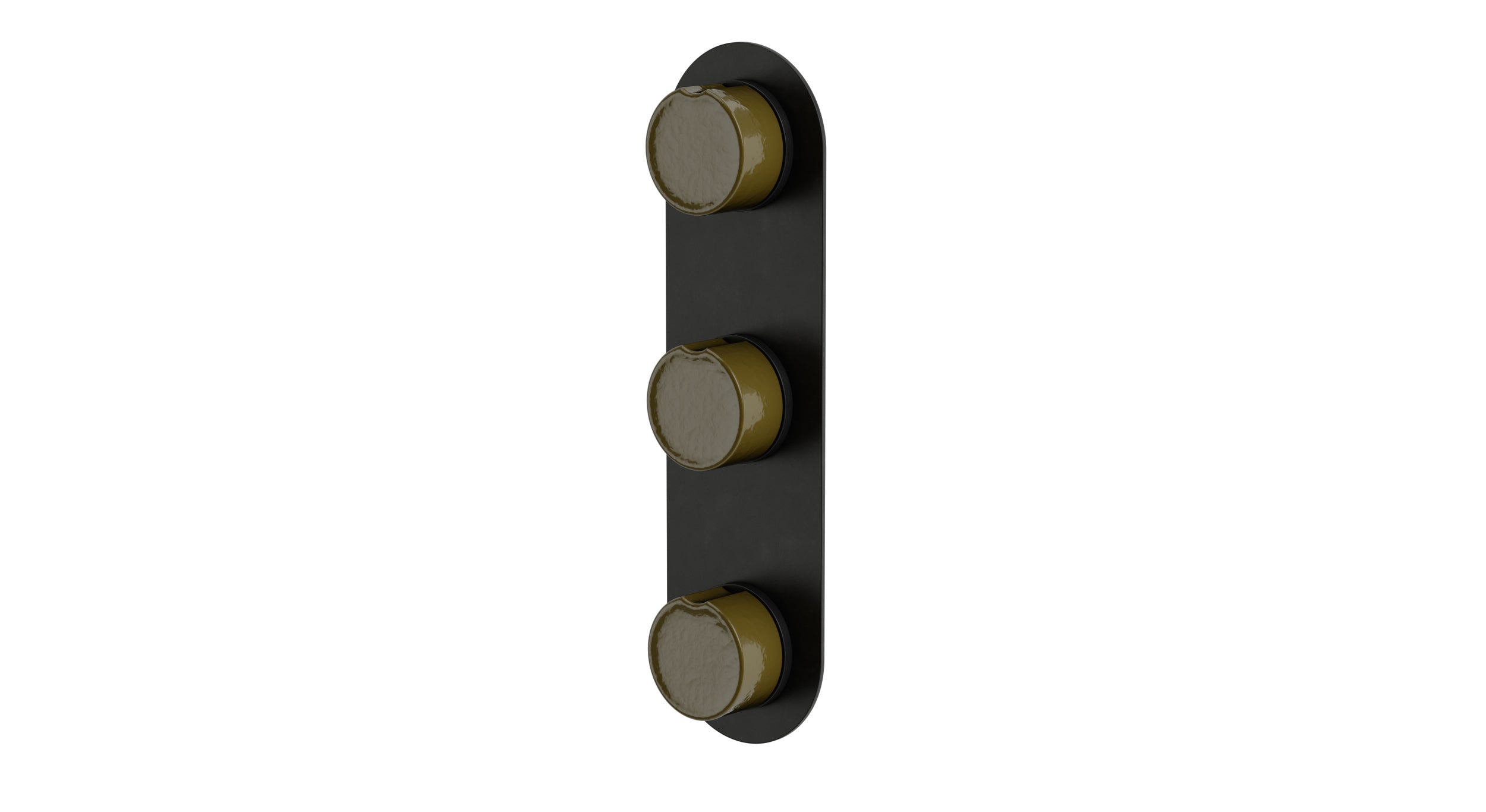 Foundry Three Handle Wall Mount Shower Trim with Groove Ceramic Knob Handles in Oil Rubbed Bronze
