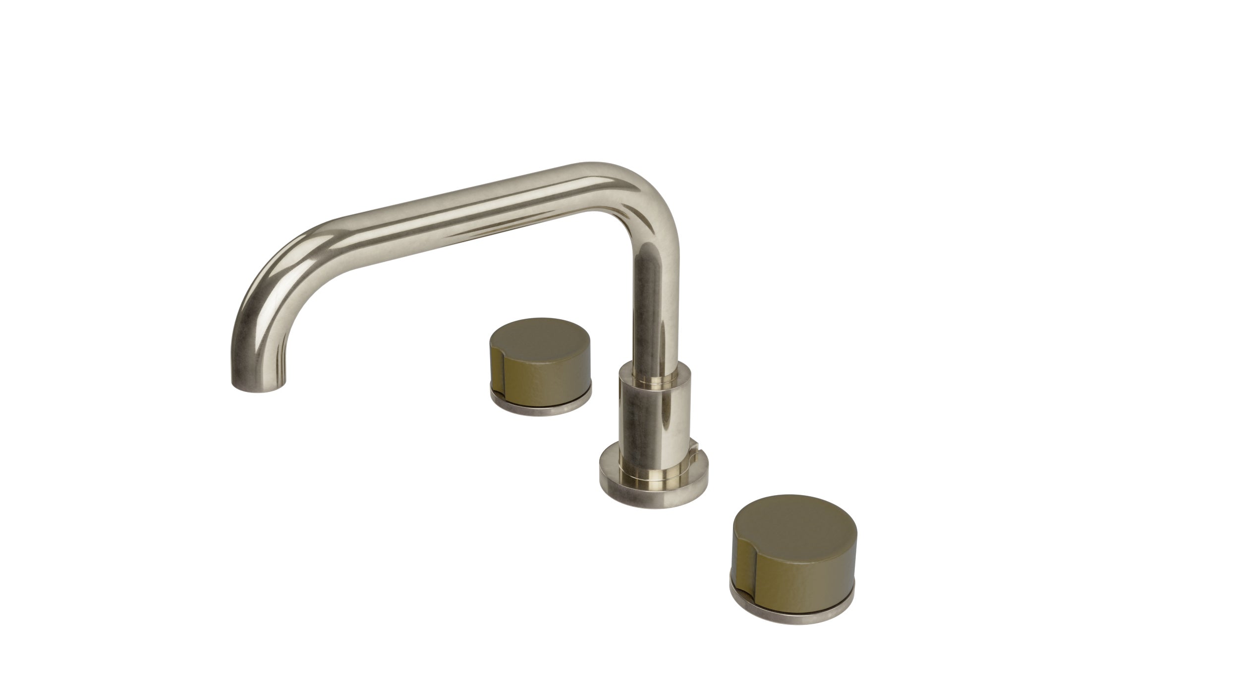 Foundry Two Handle Deck Mount Squaretop Bath Trim with Groove Ceramic Knob Handles in French Nickel