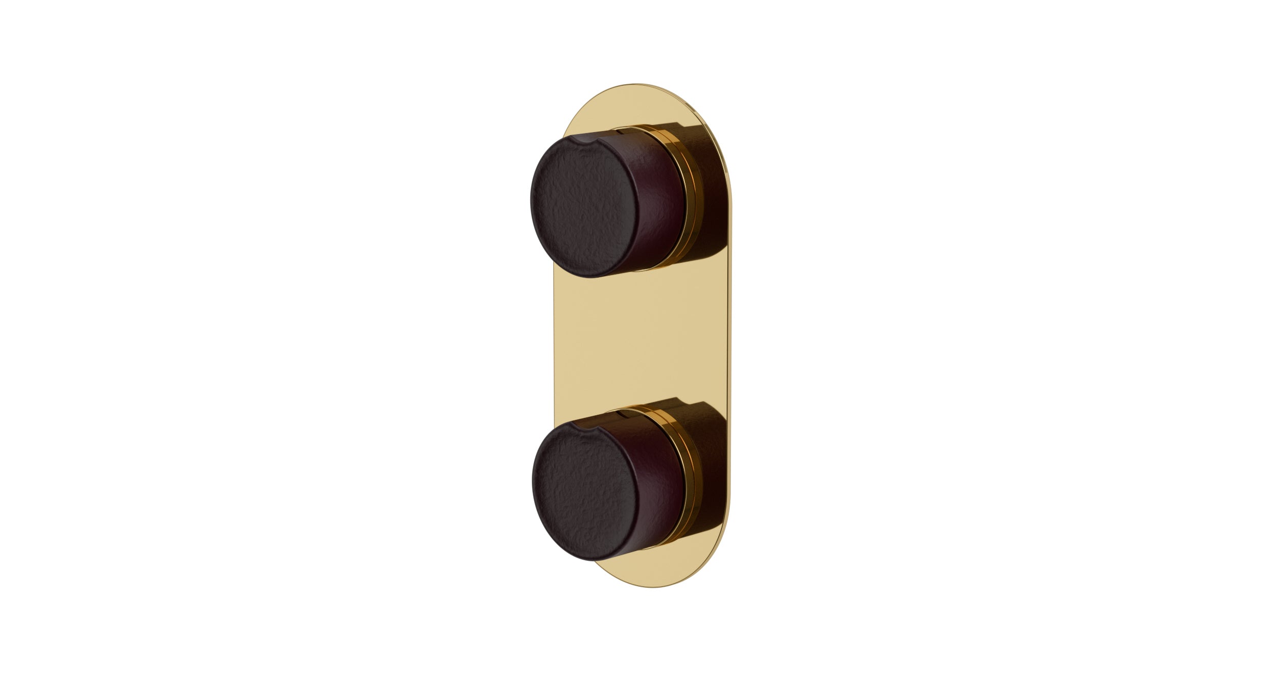 Foundry Two Handle Wall Mount Shower Trim with Groove Ceramic Knob Handles in Polished Brass