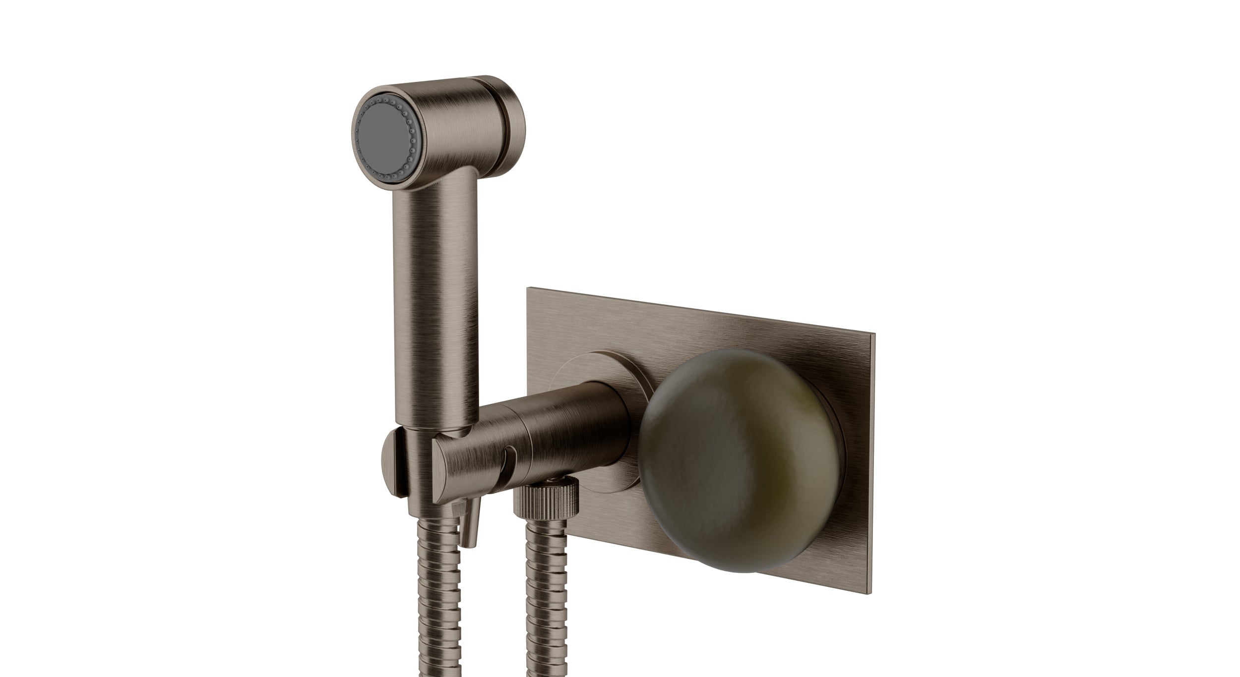 Foundry One Handle Wall Mount Bidet Trim with Pebble Ceramic Knob Handle in Antique Nickel