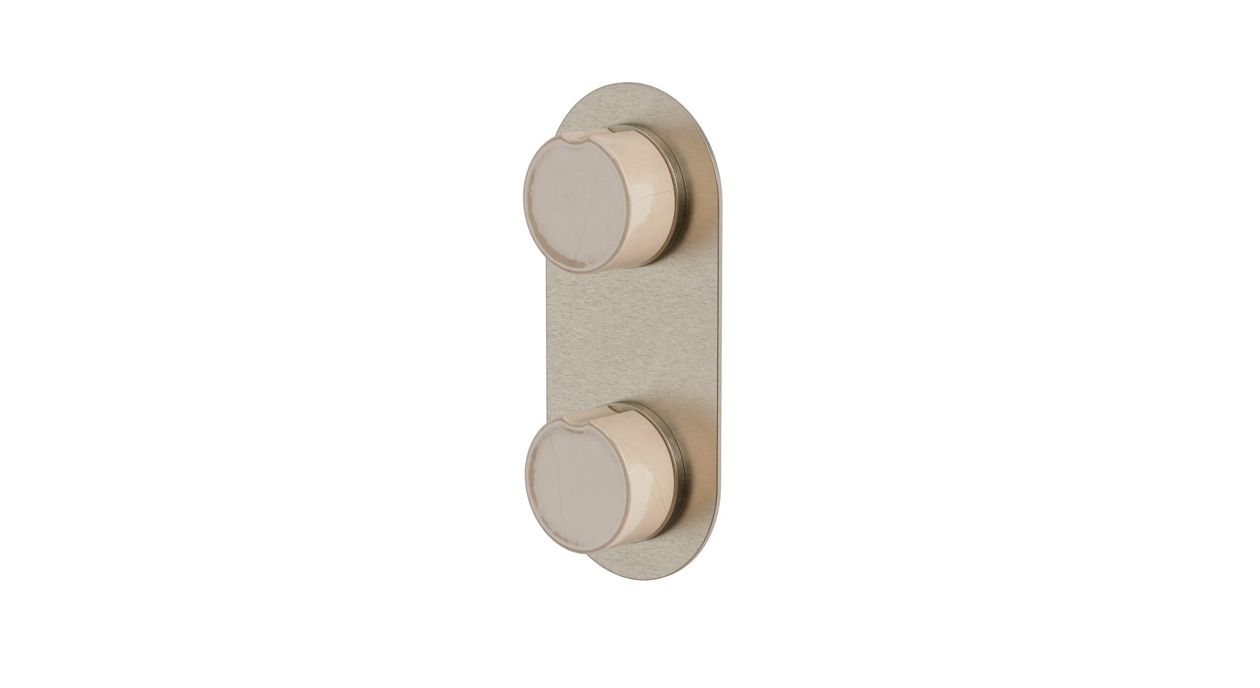 Foundry Two Handle Wall Mount Shower Trim with Groove Ceramic Knob Handles in Satin Nickel
