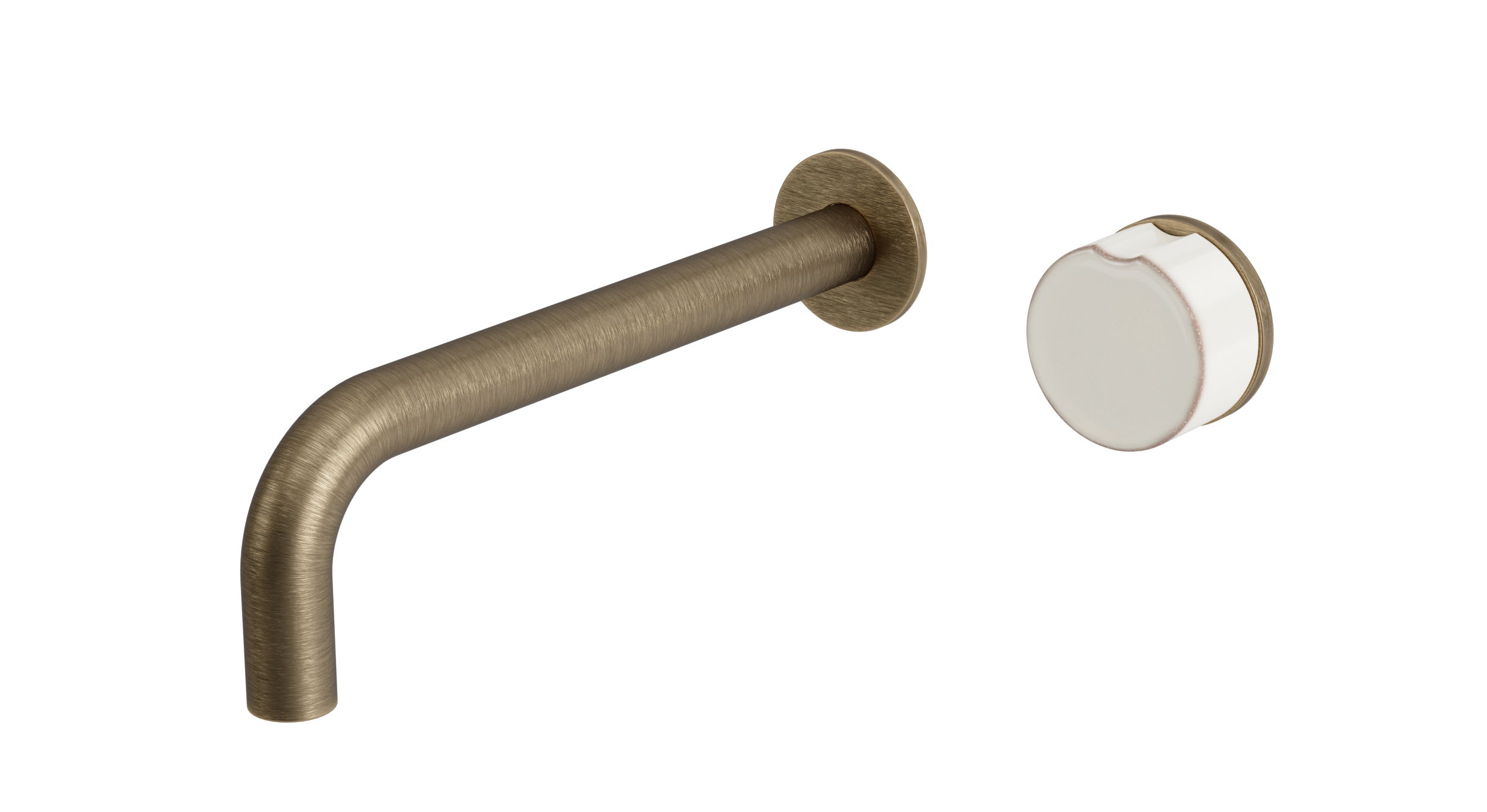 Foundry One Handle Wall Mount 7.5" Lavatory Faucet with Groove Ceramic Knob Handle in Antique Brass