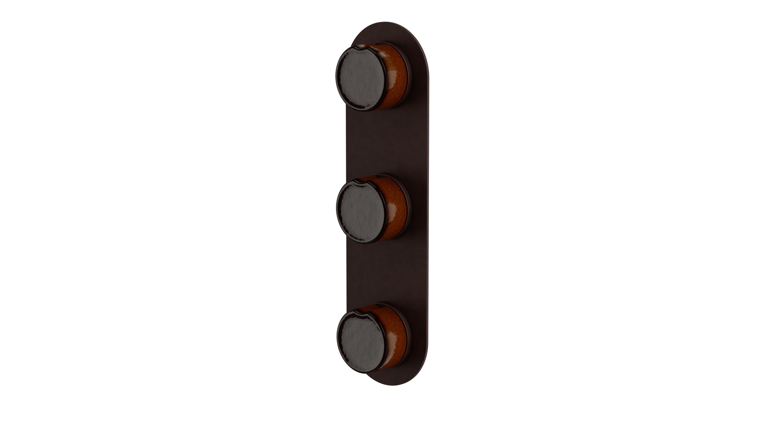 Foundry Three Handle Wall Mount Shower Trim with Groove Ceramic Knob Handles in Architectural Copper