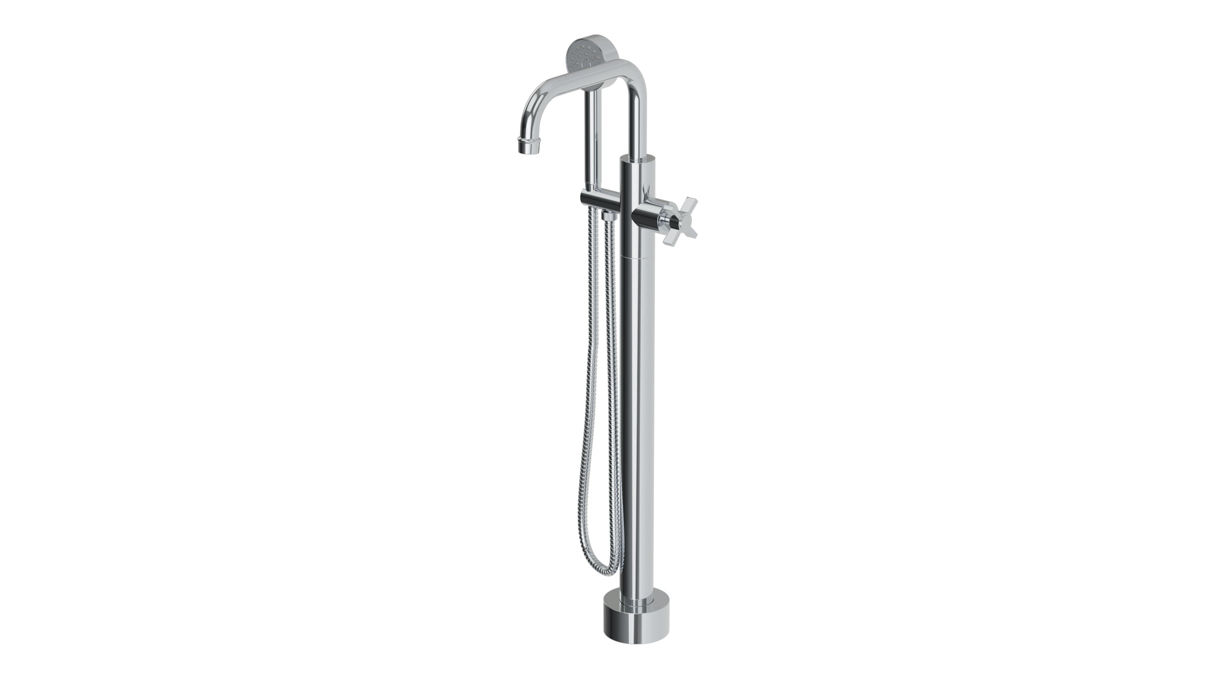 Emerson One Handle Floor Mount Squaretop Bath Trim with Hand Shower and Defined Cross Handle