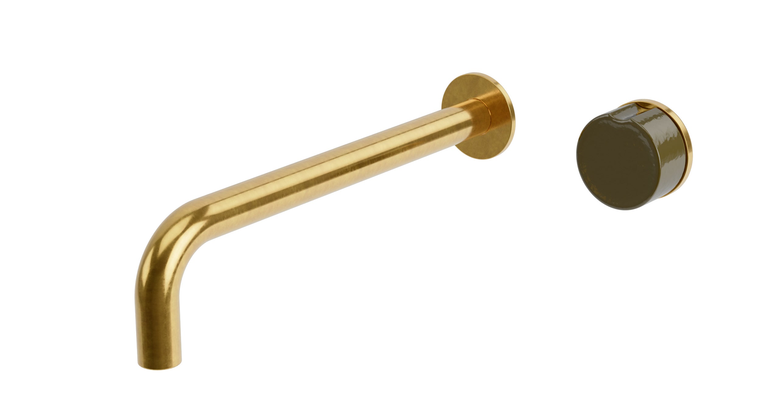 Foundry One Handle Wall Mount 10" Lavatory Faucet with Groove Ceramic Knob Handle in French Brass
