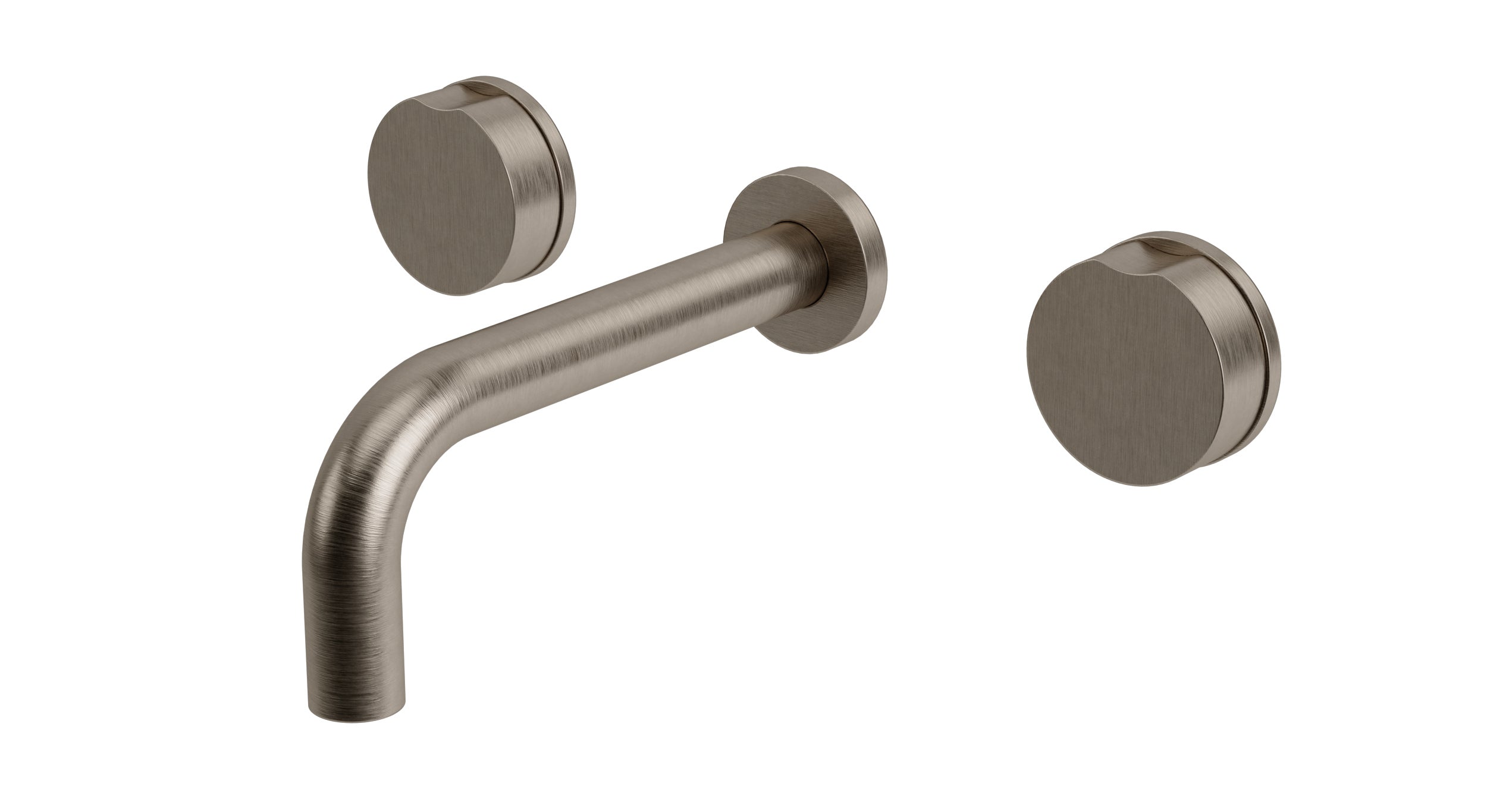 Foundry Two Handle Wall Mount 7.5" Lavatory Faucet with Barrel Knob Handles in Antique Nickel