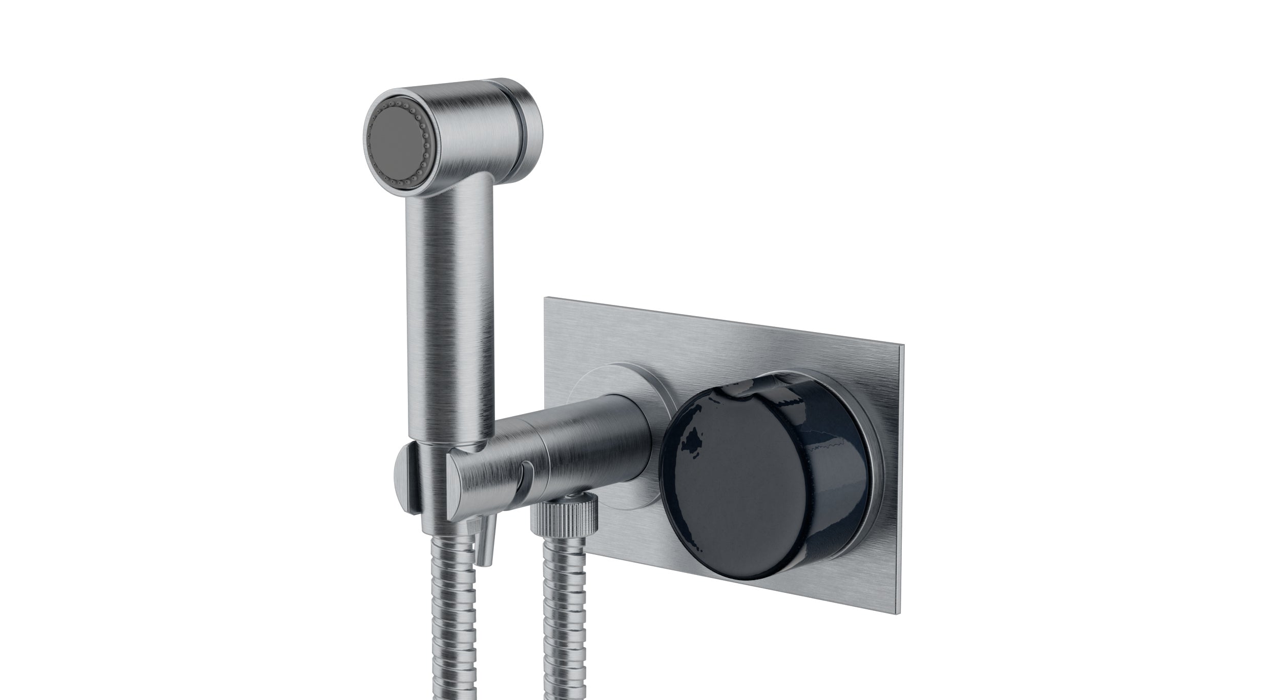 Foundry One Handle Wall Mount Bidet Trim with Groove Ceramic Knob Handle in Satin Chrome