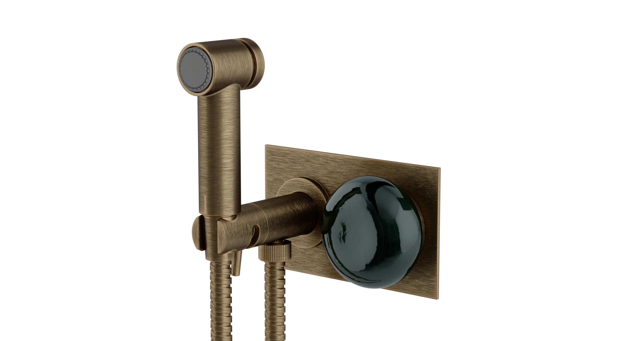 Foundry One Handle Wall Mount Bidet Trim with Pebble Ceramic Knob Handle in Antique Brass