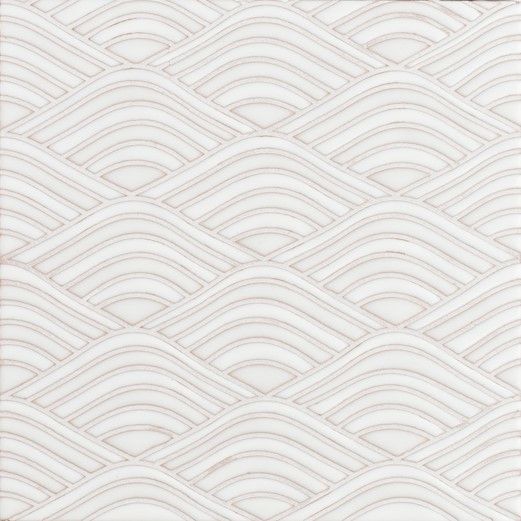 8x8 Handpainted Tile Winter Mountain in White Motif