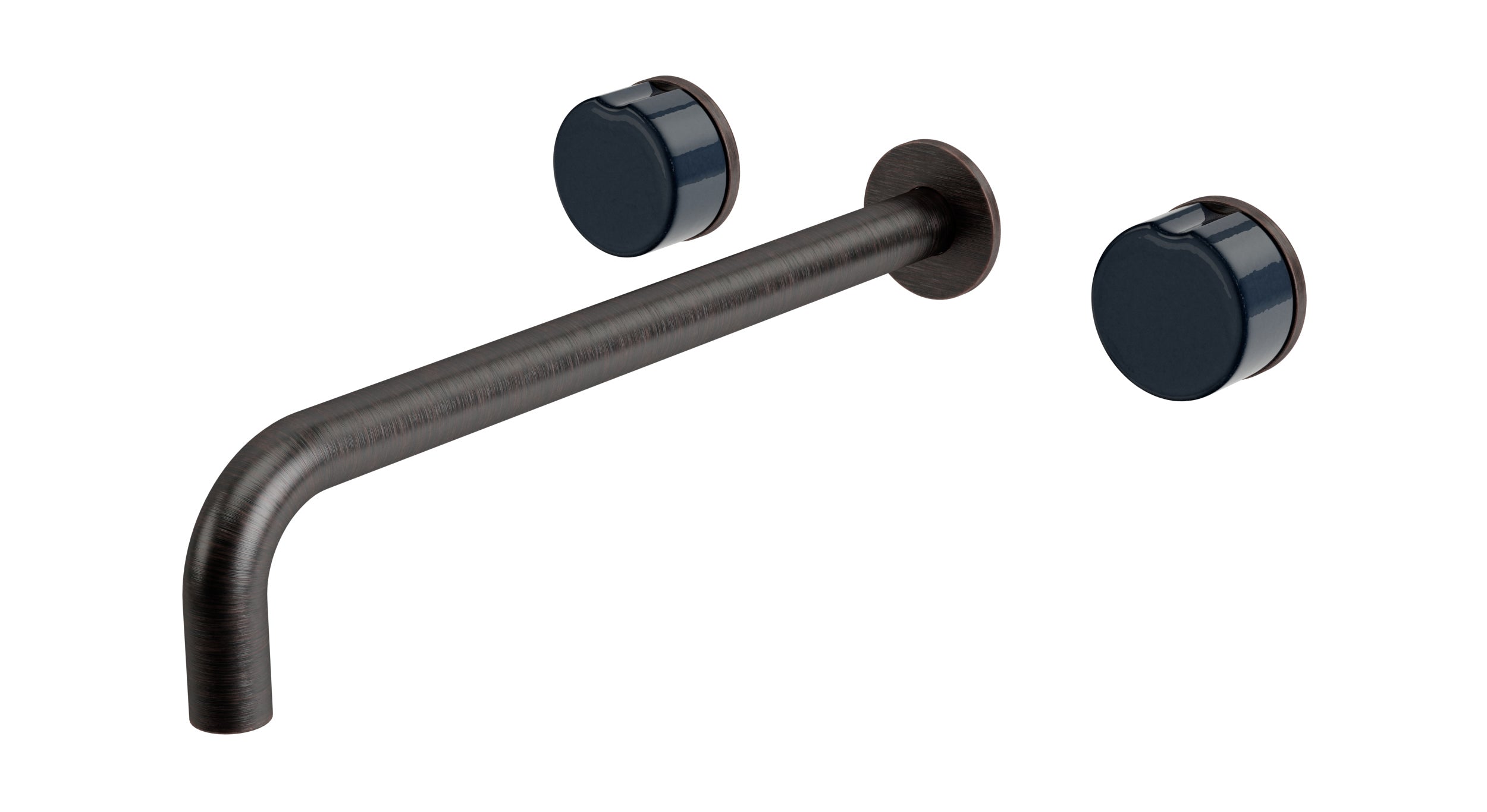 Foundry Two Handle Wall Mount 12" Lavatory Faucet with Groove Ceramic Knob Handles in Antique Bronze