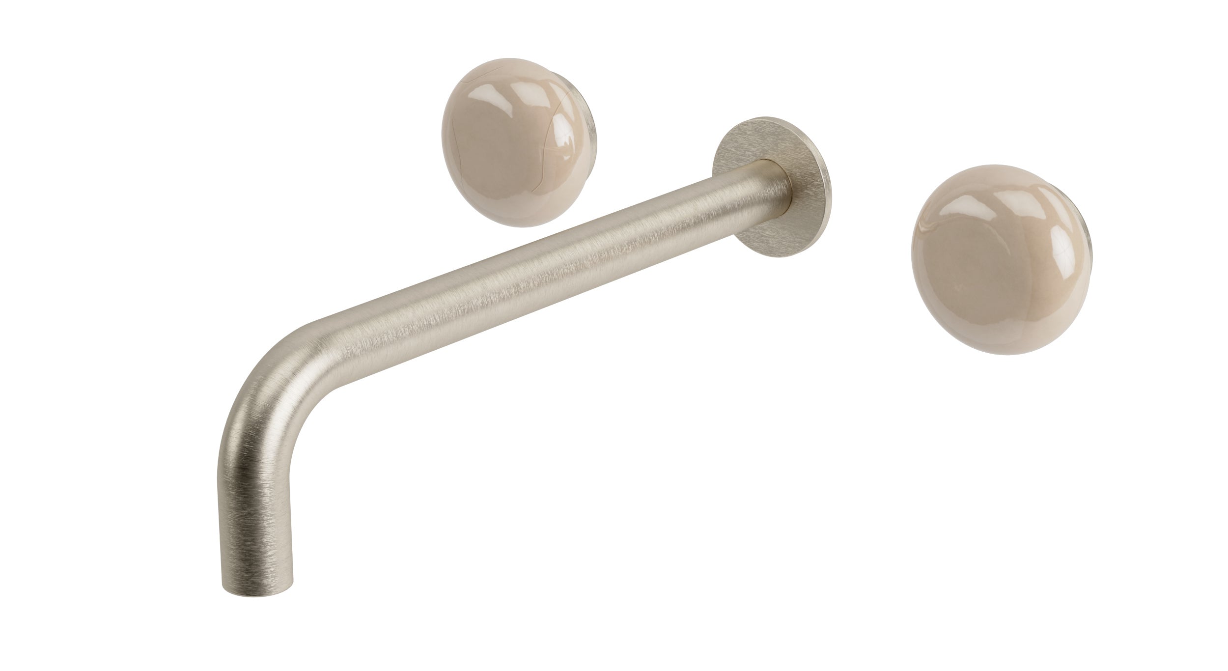 Foundry Two Handle Wall Mount 10" Lavatory Faucet with Pebble Ceramic Knob Handles in Satin Nickel