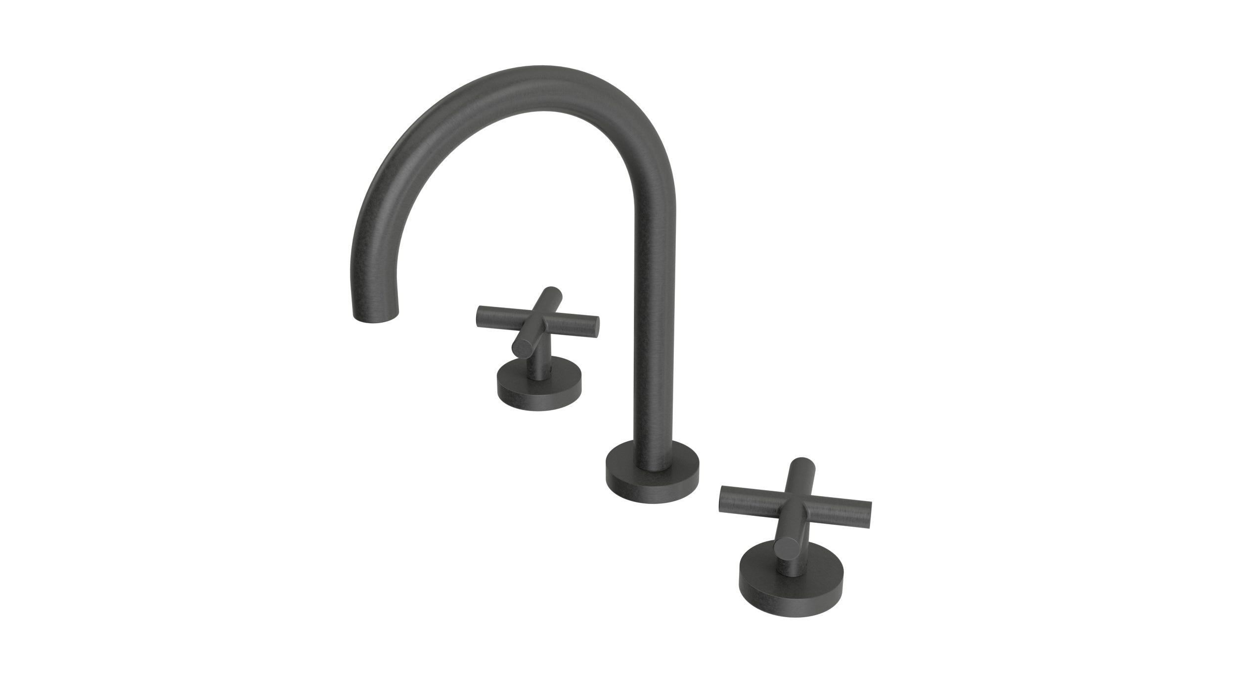 Contour Two Handle Deck Mount Gooseneck Lavatory Faucet with Soft Cross Handles in Blackened Nickel