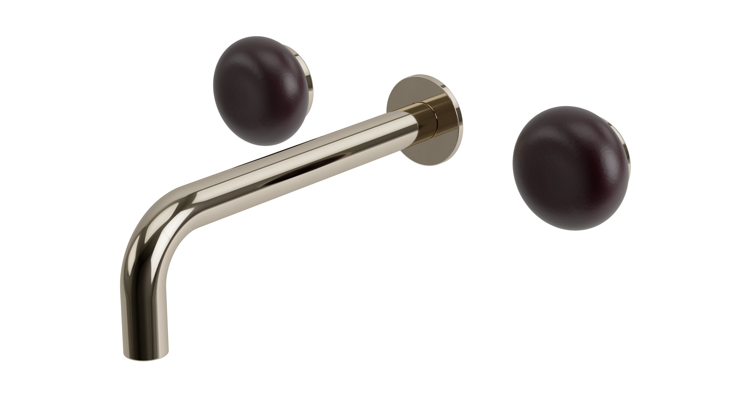 Foundry Two Handle Wall Mount 7.5" Lavatory Faucet with Pebble Ceramic Knob Handles in Polished Nickel