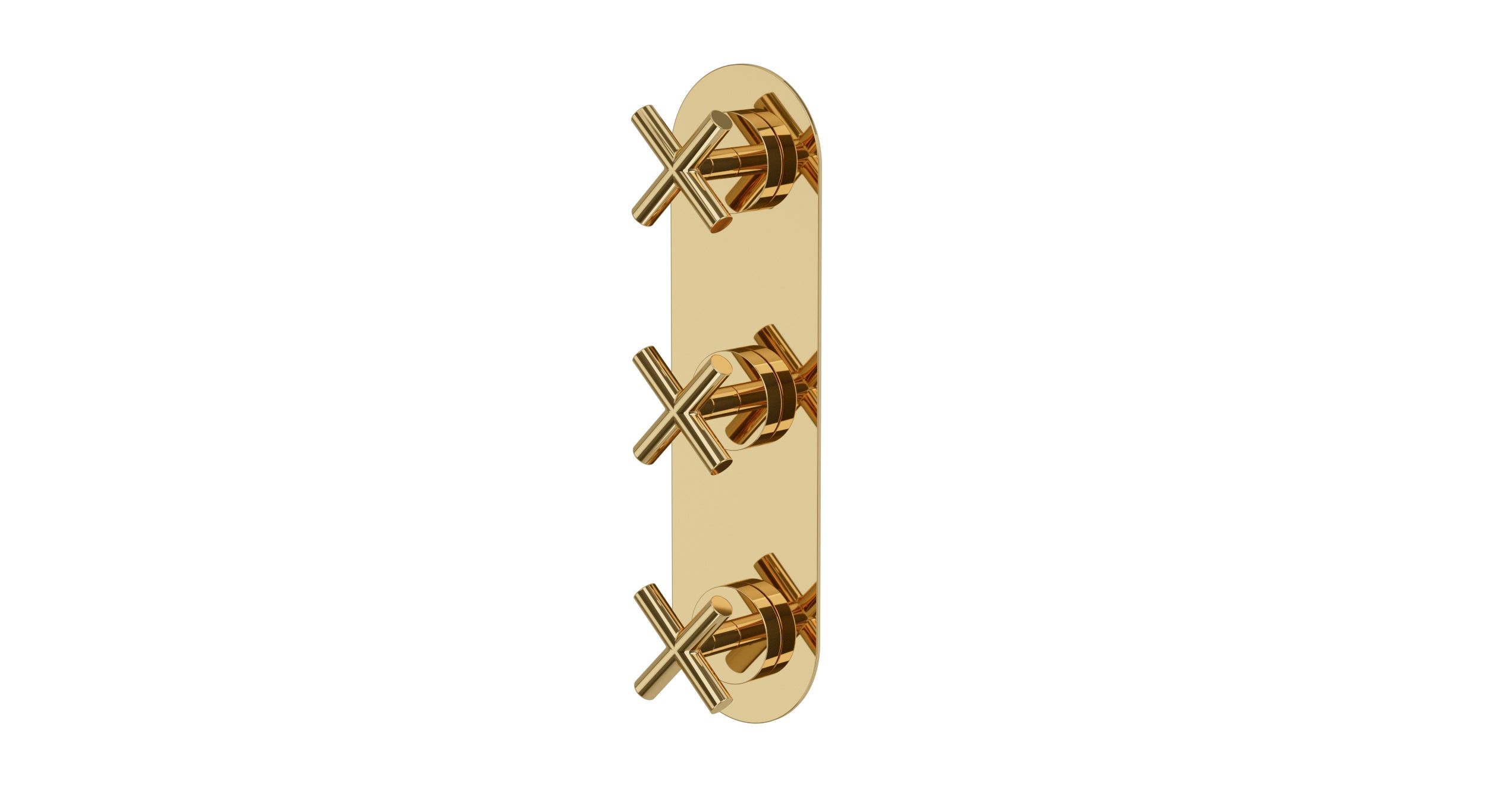 Contour Three Handle Wall Mount Shower Trim with Soft Cross Handles in Polished Brass