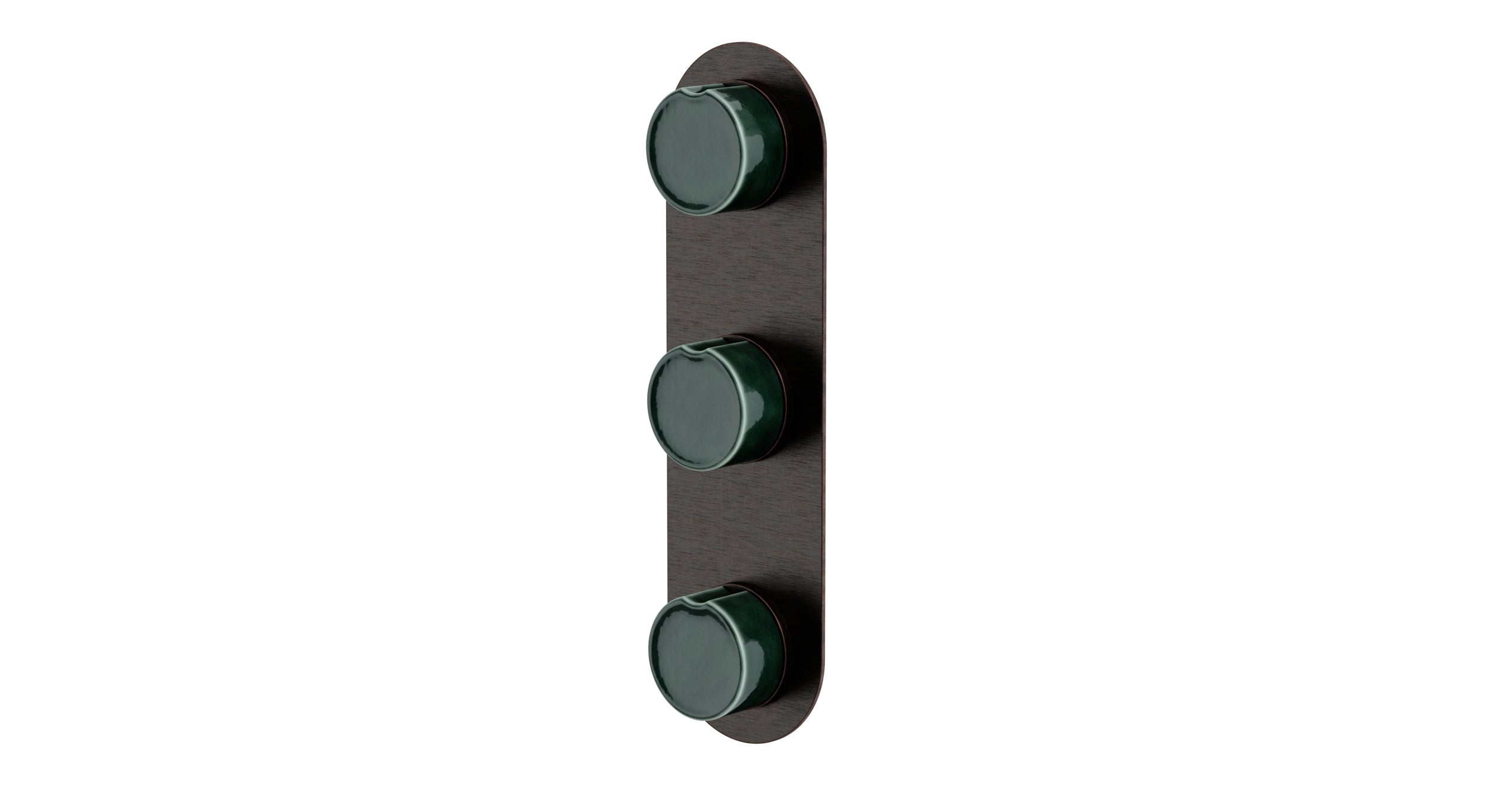 Foundry Three Handle Wall Mount Shower Trim with Groove Ceramic Knob Handles in Antique Bronze