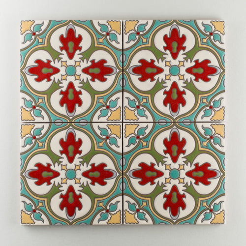 8x8 Handpainted Tile Barella in Warm Motif