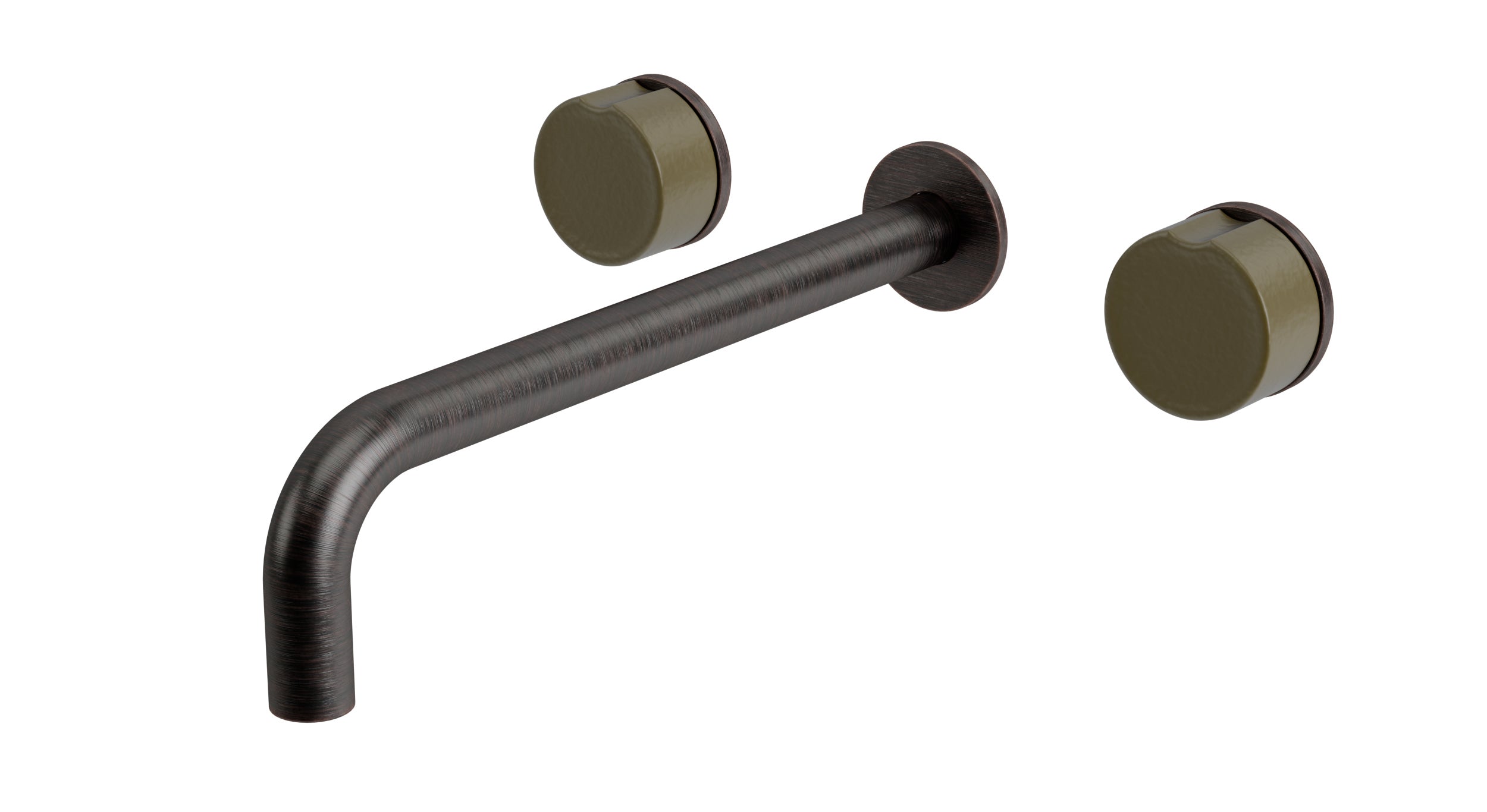 Foundry Two Handle Wall Mount 10" Lavatory Faucet with Groove Ceramic Knob Handles in Antique Bronze