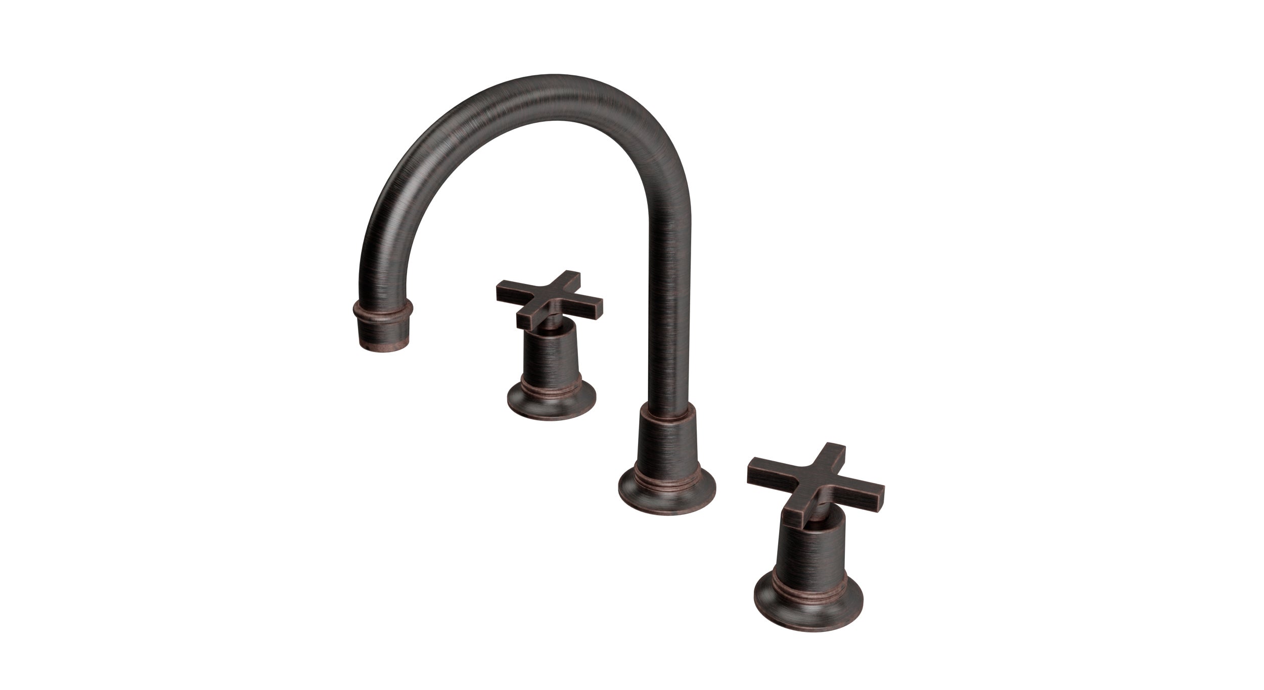 Emerson Two Handle Deck Mount Gooseneck Lavatory Faucet with Classic Cross Handles in Antique Bronze