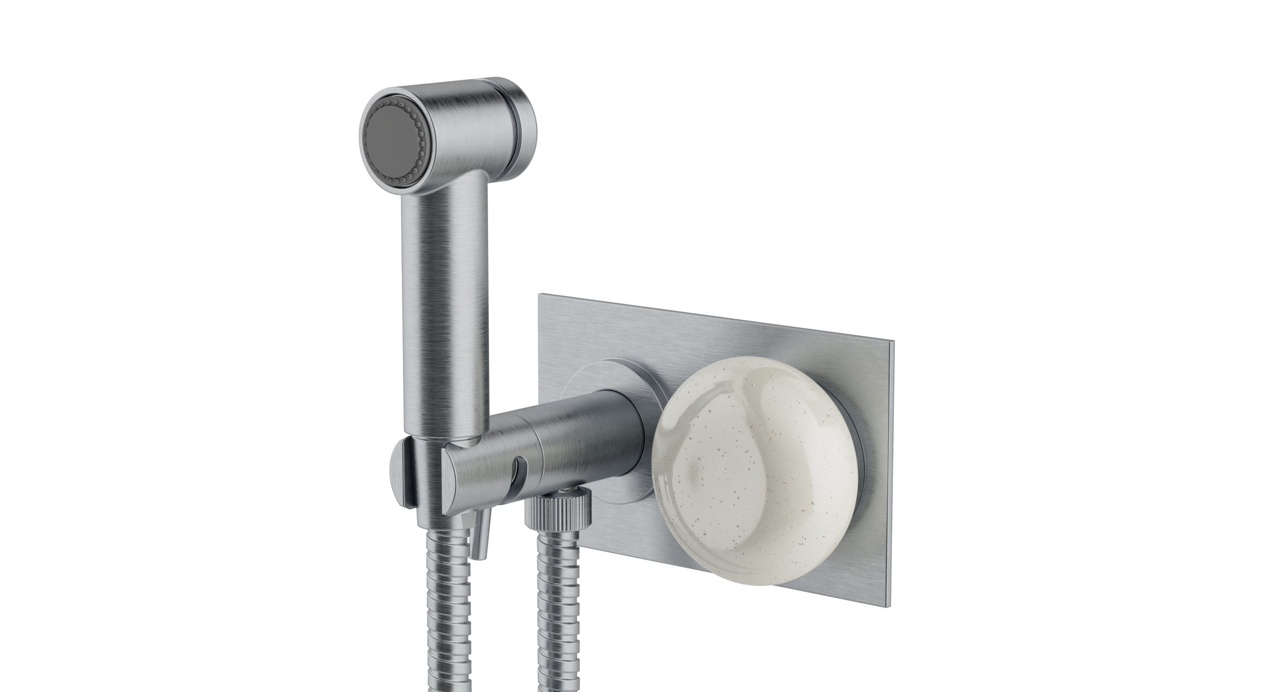 Foundry One Handle Wall Mount Bidet Trim with Pebble Ceramic Knob Handle in Satin Chrome