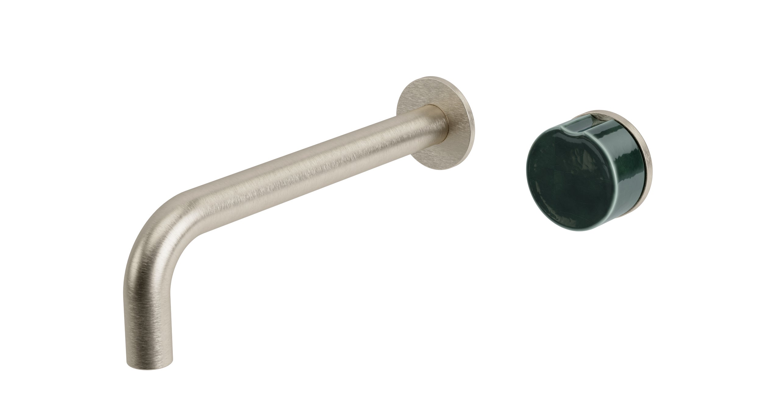 Foundry One Handle Wall Mount 7.5" Lavatory Faucet with Groove Ceramic Knob Handle in Satin Nickel