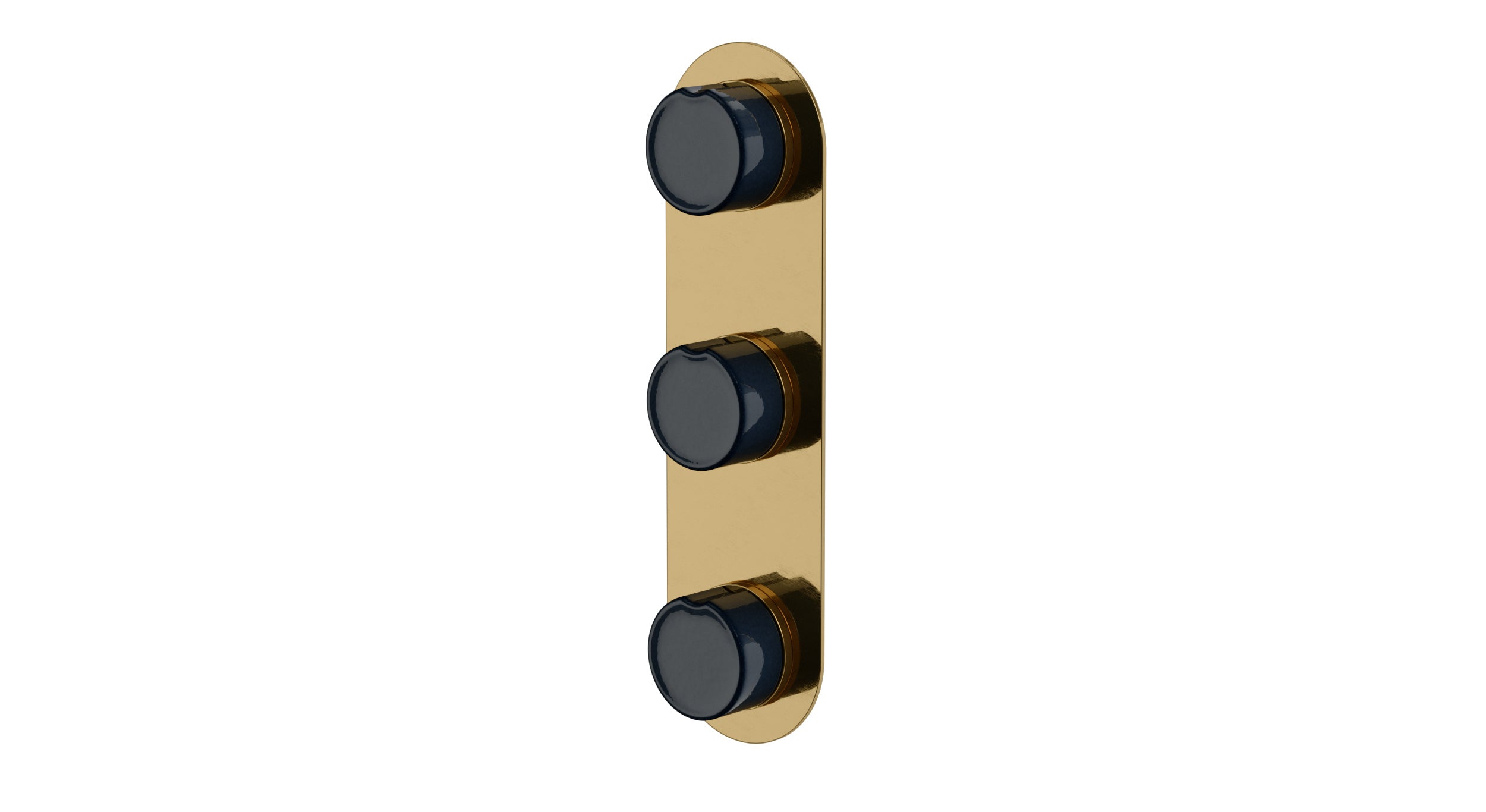 Foundry Three Handle Wall Mount Shower Trim with Groove Ceramic Knob Handles in Uncoated Polished Brass