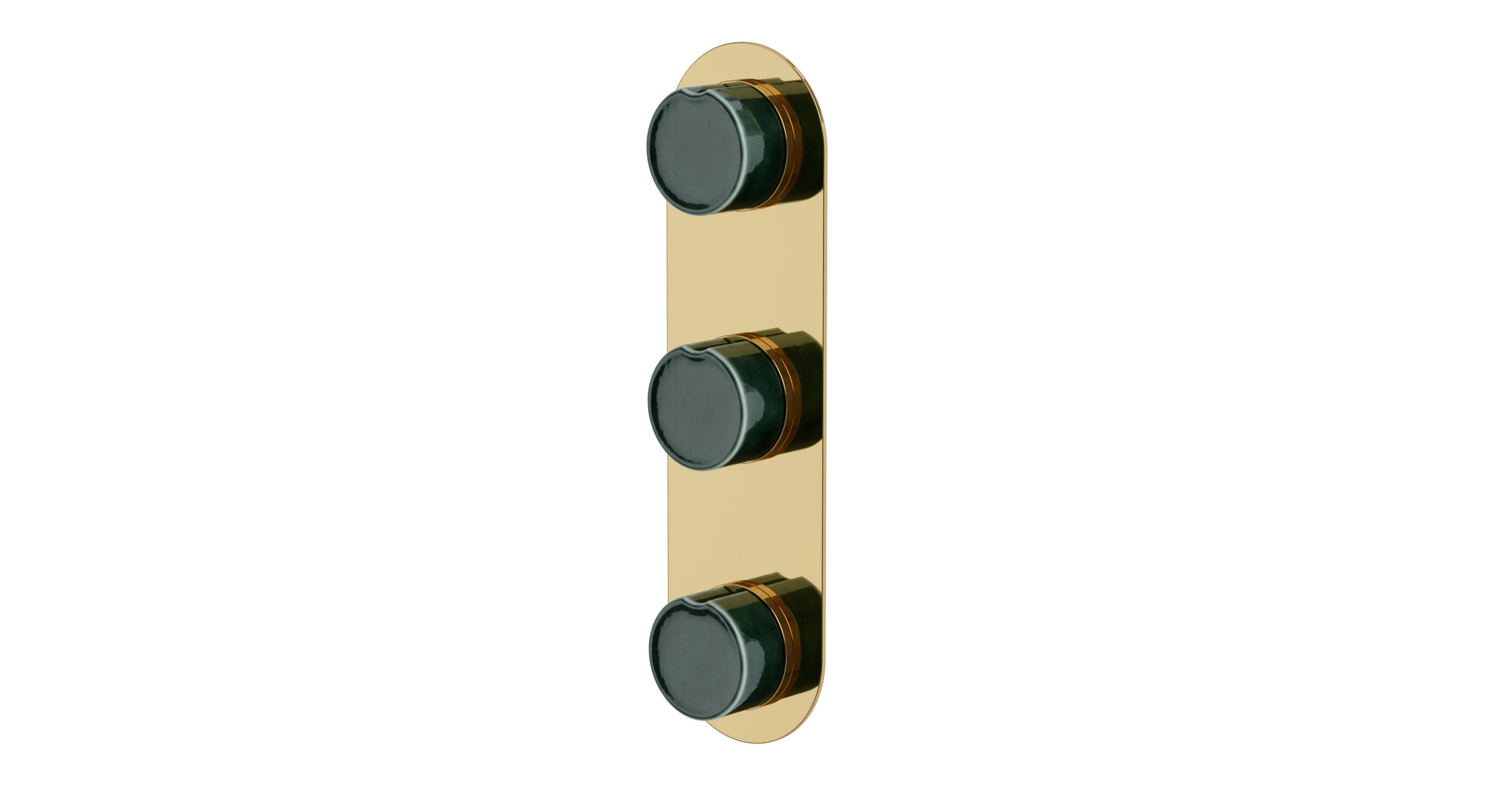 Foundry Three Handle Wall Mount Shower Trim with Groove Ceramic Knob Handles in Polished Brass