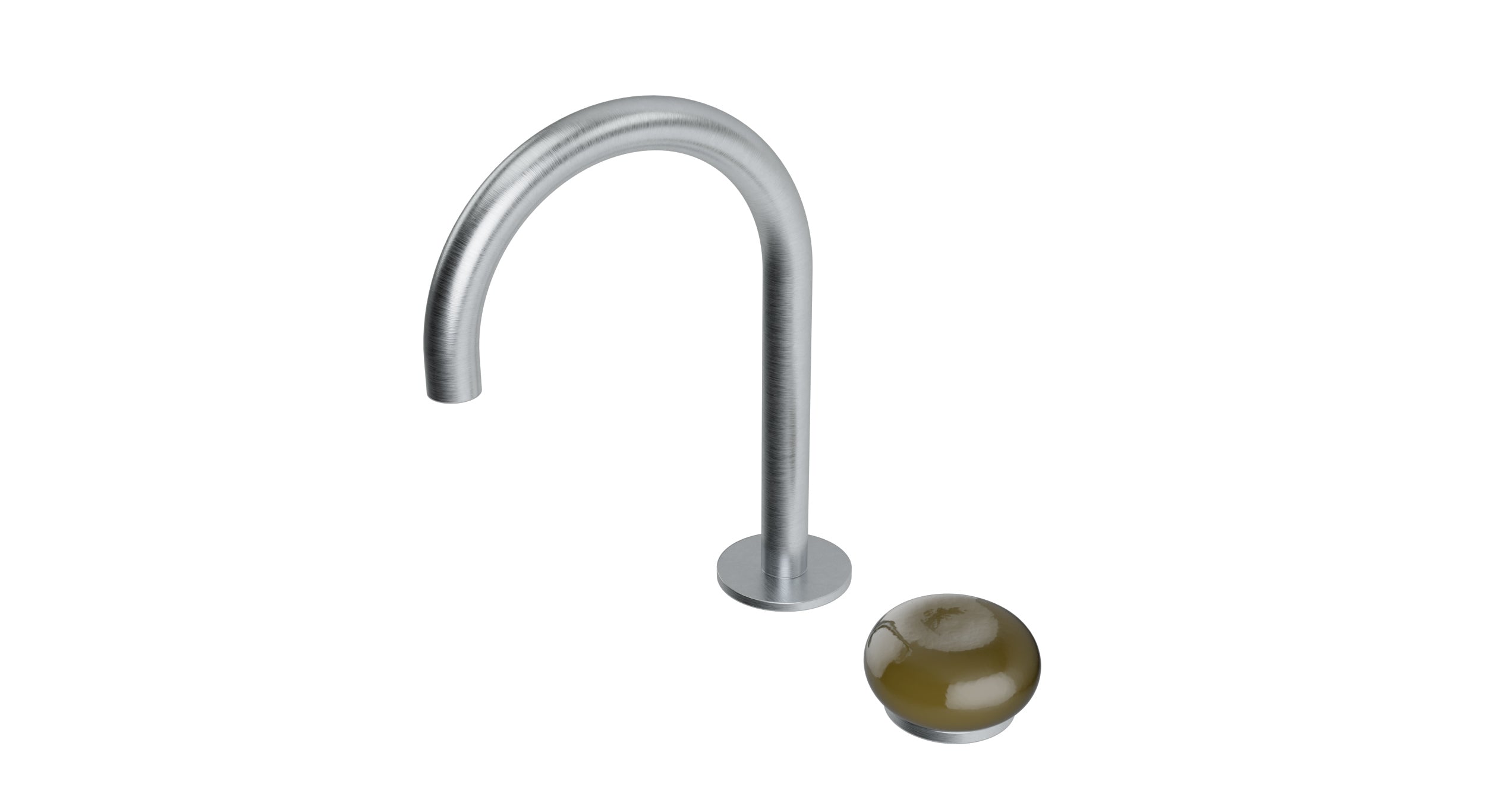 Foundry One Handle Deck Mount Gooseneck Lavatory Faucet with Pebble Ceramic Knob Handle in Satin Chrome