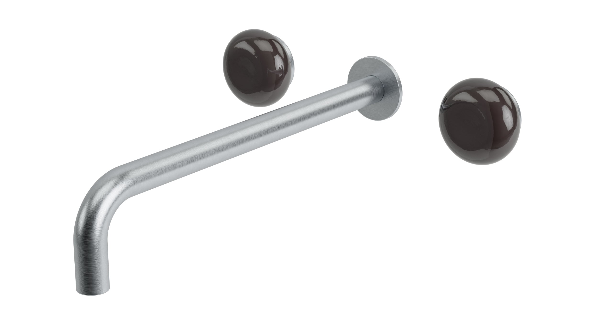 Foundry Two Handle Wall Mount 12" Lavatory Faucet with Pebble Ceramic Knob Handles in Satin Chrome