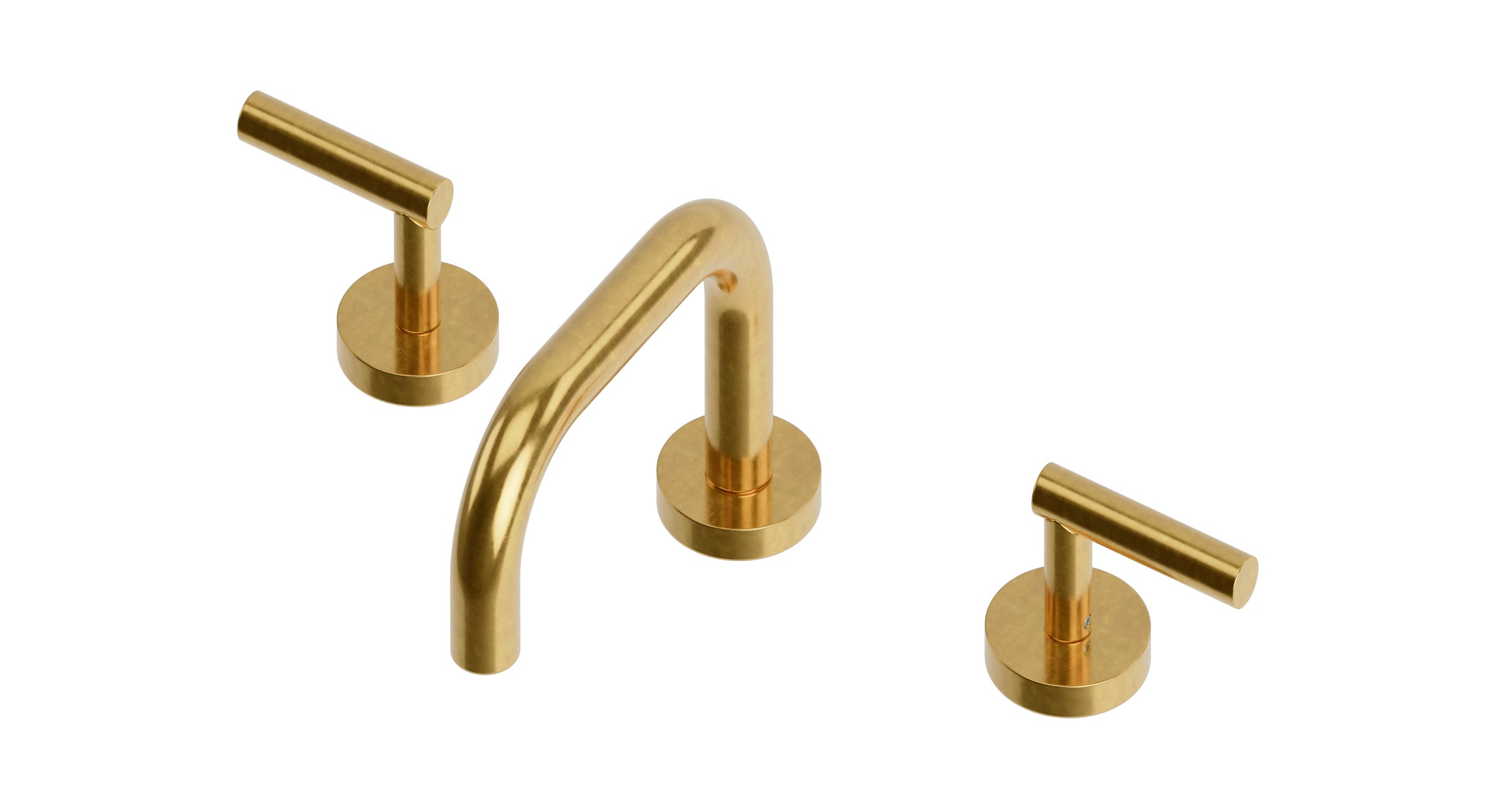 Contour Two Handle Deck Mount Squaretop Lavatory Faucet with Soft Lever Handles in French Brass