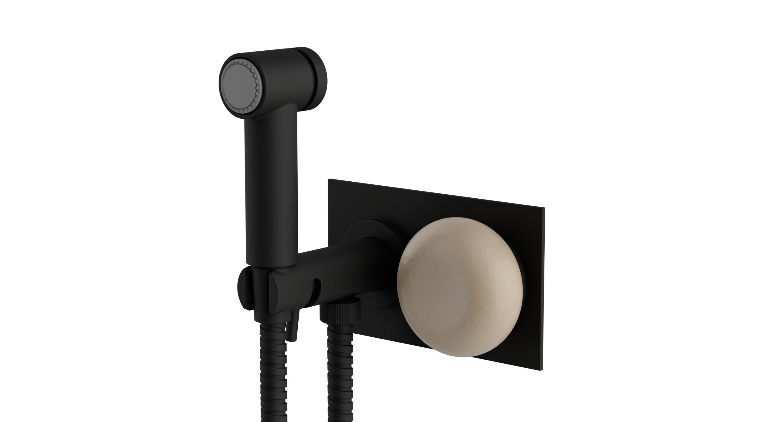 Foundry One Handle Wall Mount Bidet Trim with Pebble Ceramic Knob Handle in Matte Black