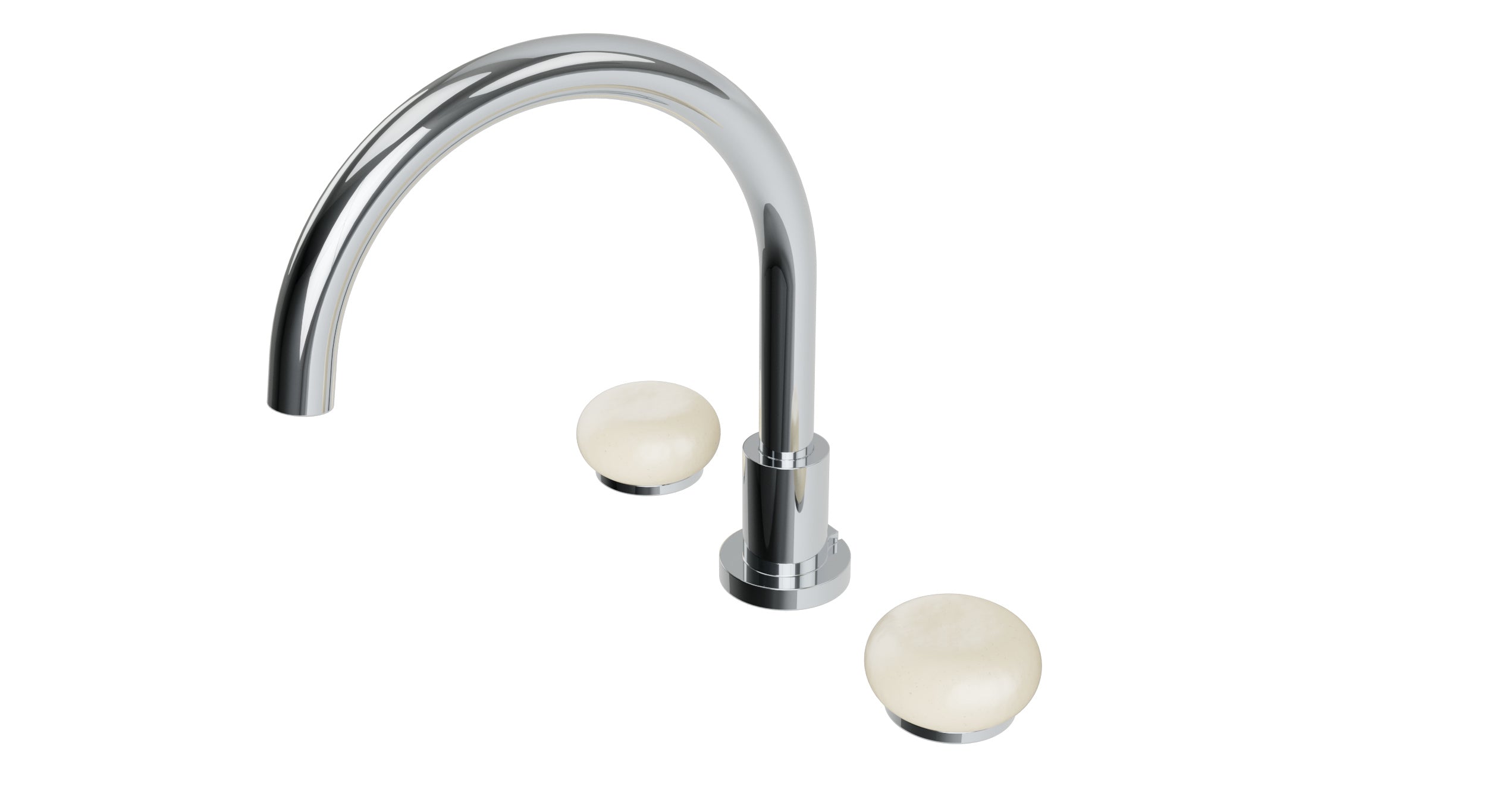 Foundry Two Handle Deck Mount Gooseneck Bath Trim with Pebble Ceramic Knob Handles in Polished Chrome