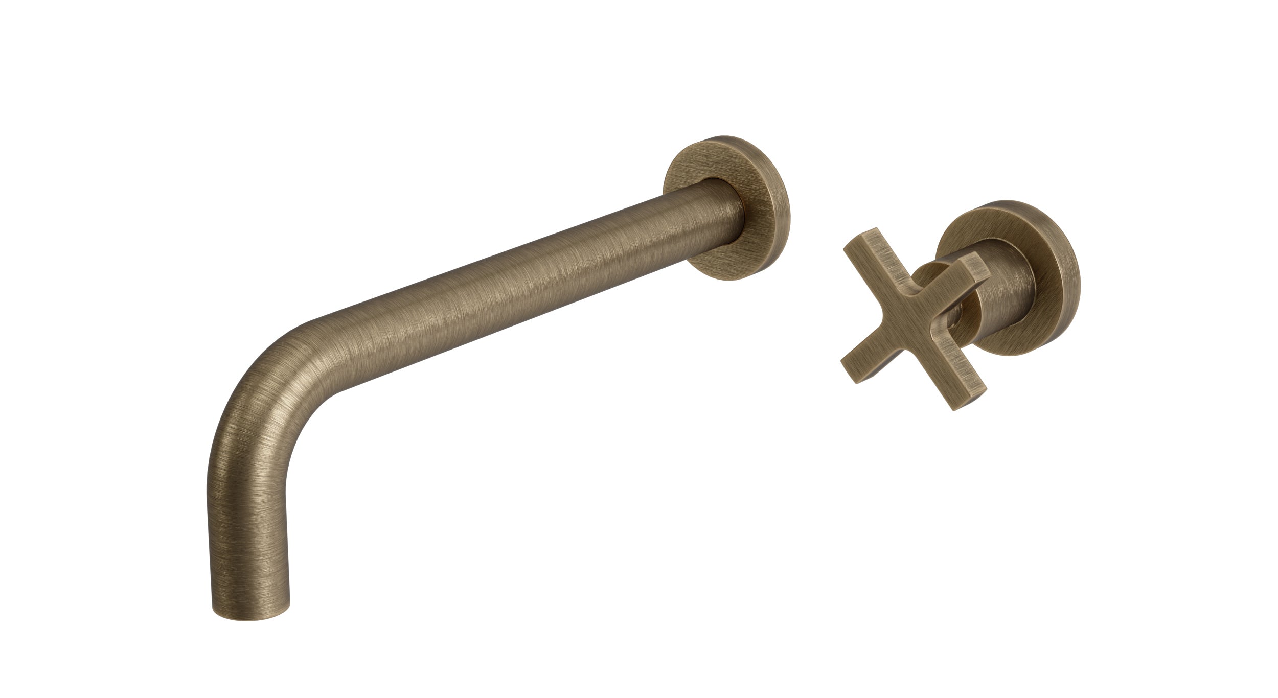 Flatiron One Handle Wall Mount 10" Lavatory Faucet with Linear Cross Handle in Antique Brass