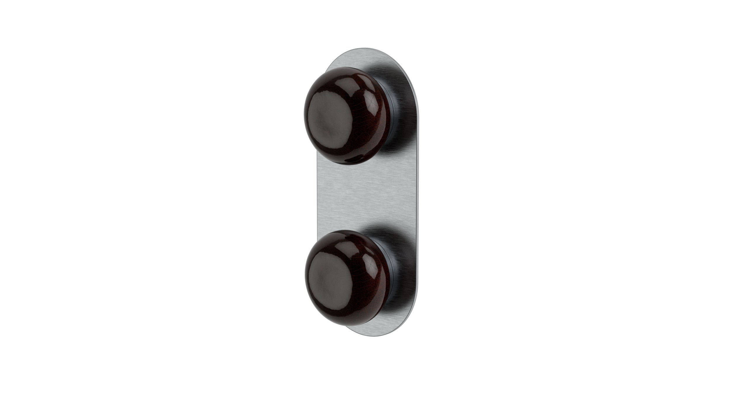 Foundry Two Handle Wall Mount Shower Trim with Pebble Ceramic Knob Handles in Satin Chrome