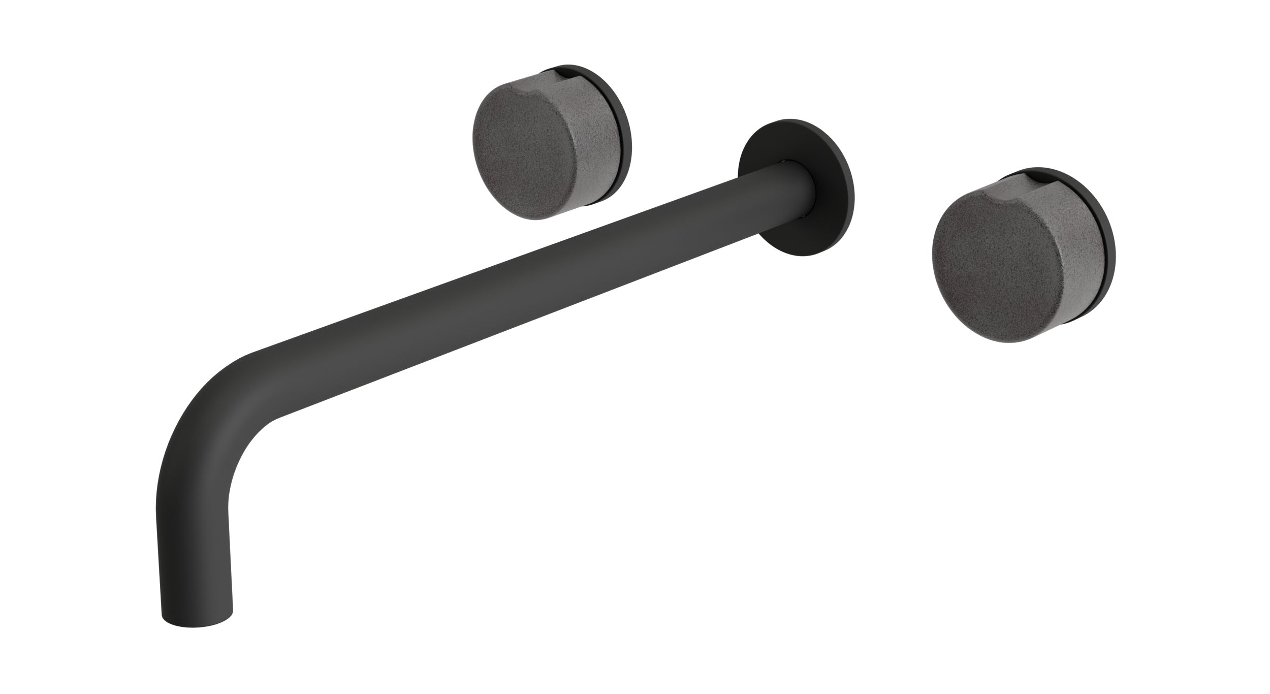 Foundry Two Handle Wall Mount 12" Lavatory Faucet with Groove Ceramic Knob Handles in Matte Black