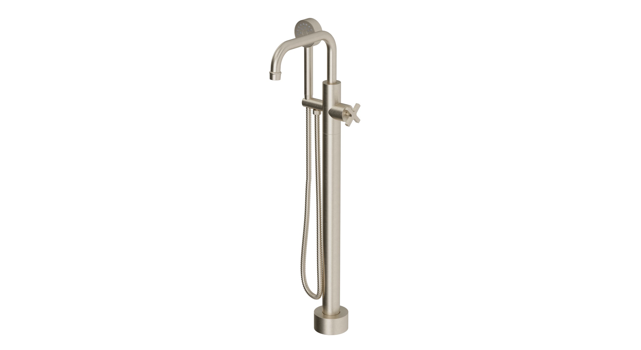 Emerson One Handle Floor Mount Squaretop Bath Trim with Hand Shower and Classic Cross Handle in Satin Nickel