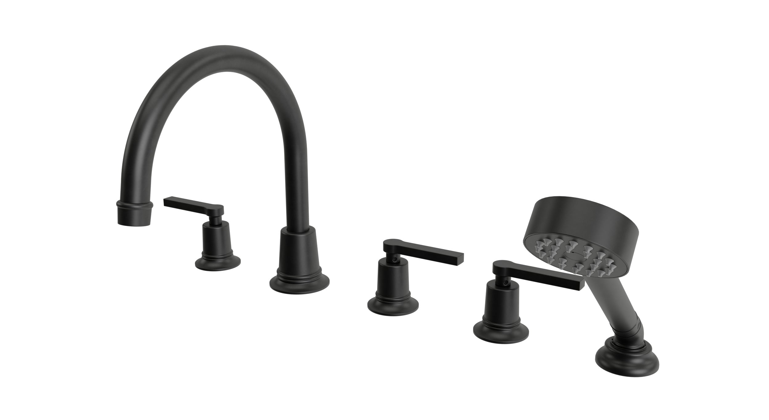 Emerson Three Handle Deck Mount Gooseneck Bath Trim with Hand Shower and Classic Lever Handles in Oil Rubbed Bronze
