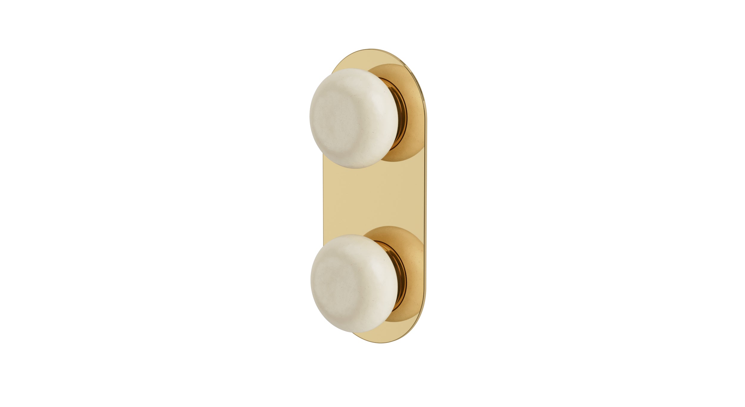 Foundry Two Handle Wall Mount Shower Trim with Pebble Ceramic Knob Handles in Polished Brass