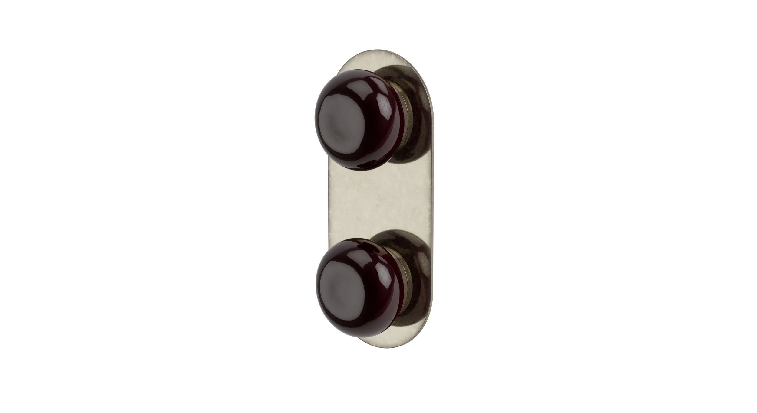 Foundry Two Handle Wall Mount Shower Trim with Pebble Ceramic Knob Handles in French Nickel