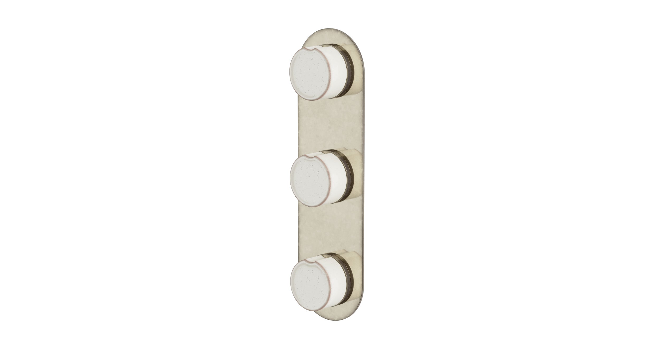 Foundry Three Handle Wall Mount Shower Trim with Groove Ceramic Knob Handles in French Nickel