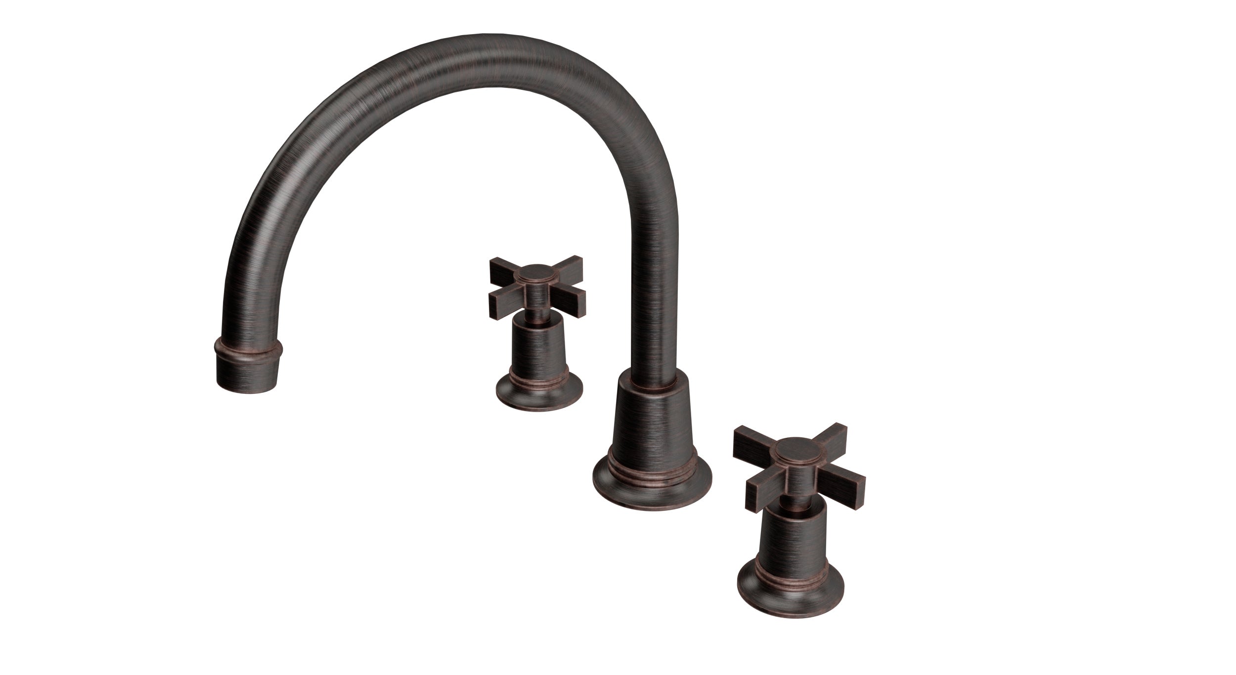 Emerson Two Handle Deck Mount Gooseneck Bath Trim with Defined Cross Handles in Antique Bronze