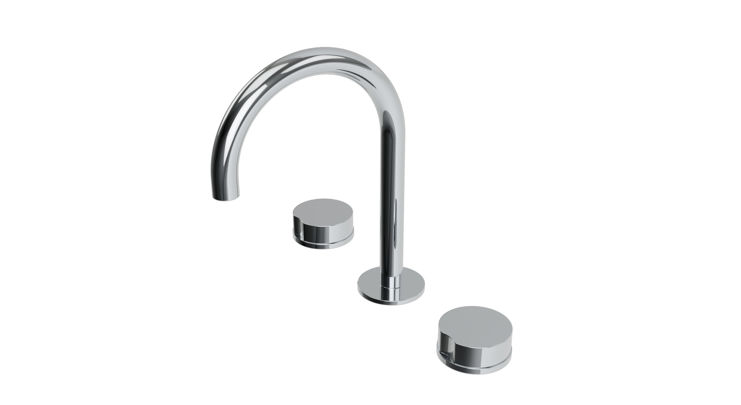 Foundry Two Handle Deck Mount Gooseneck Lavatory Faucet with Barrel Knob Handles