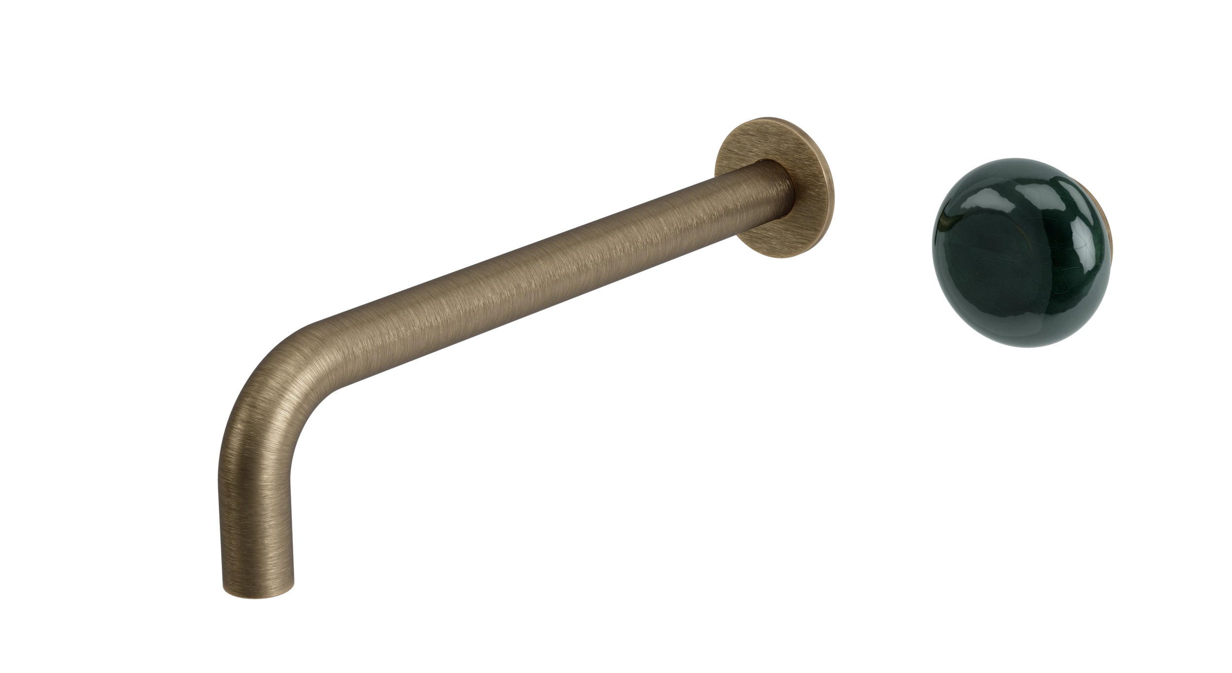 Foundry One Handle Wall Mount 10" Lavatory Faucet with Pebble Ceramic Knob Handle in Antique Brass