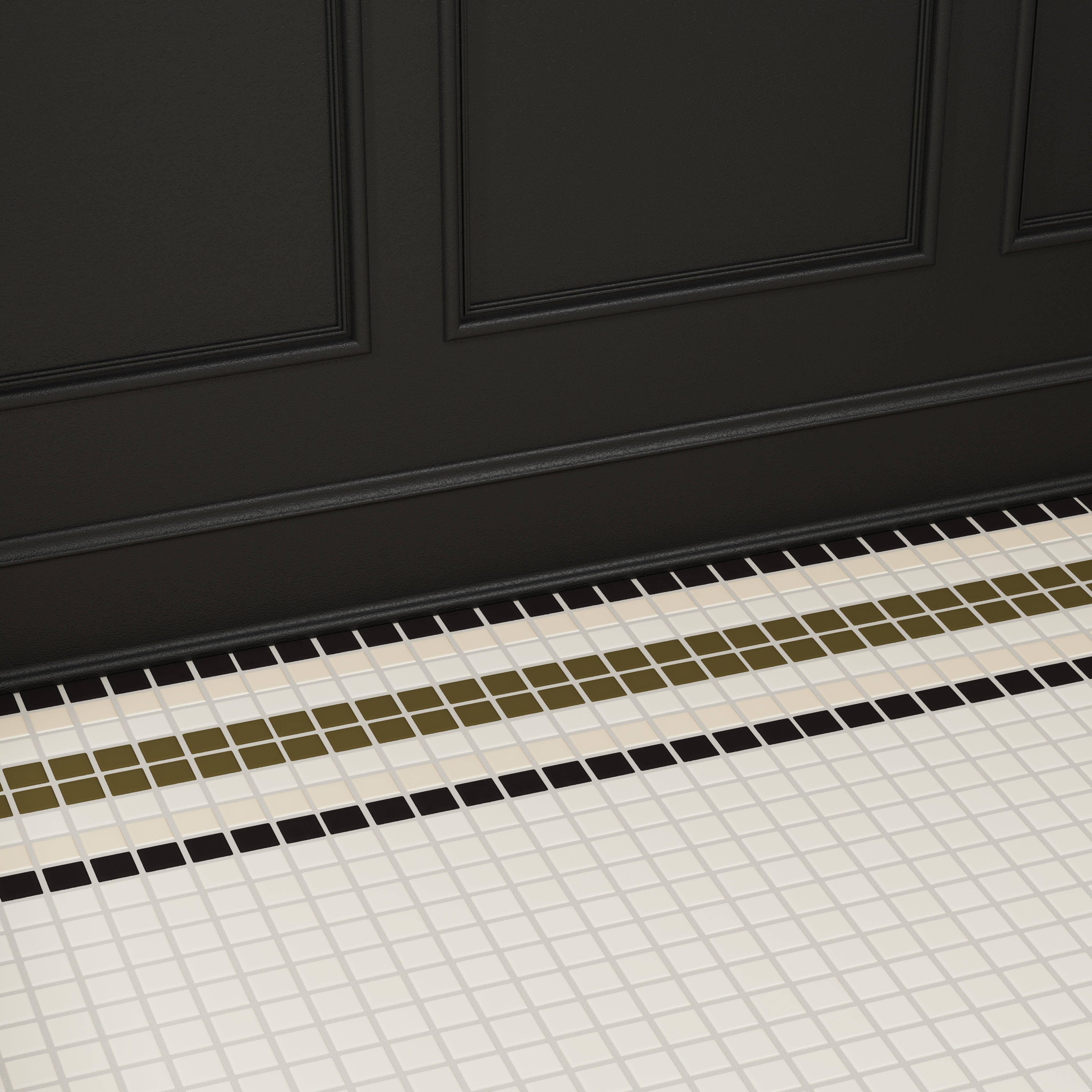 1x1 Tailored Stripe Border Sheeted Original Ceramic Tile in Sable Matte