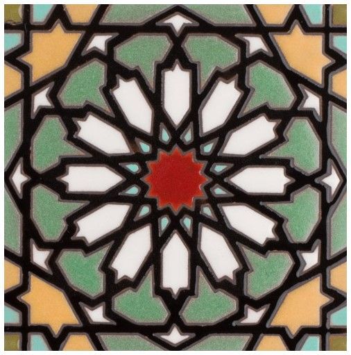 6x6 Handpainted Tile Moorish Knot in Warm Motif